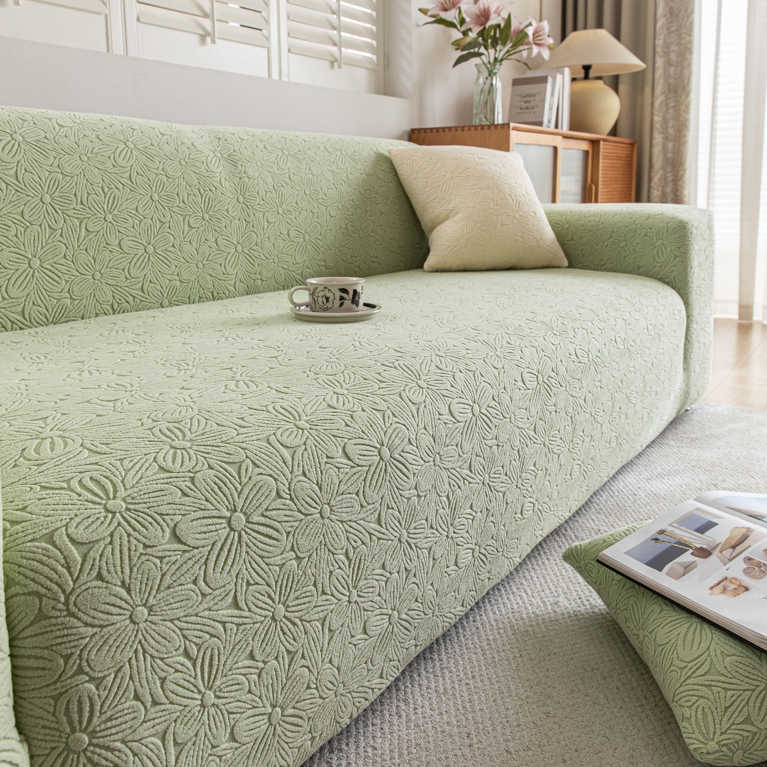 High Elastic Floral Couch Slipcover, Jacquard Stretch Non-Slip Furniture Protector - Image 32