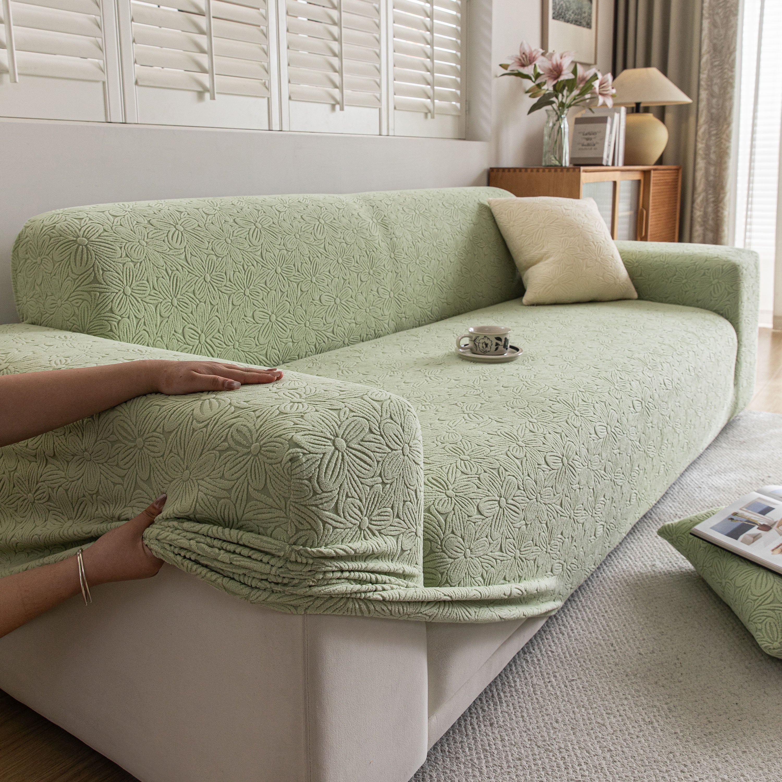 High Elastic Floral Couch Slipcover, Jacquard Stretch Non-Slip Furniture Protector - Image 33