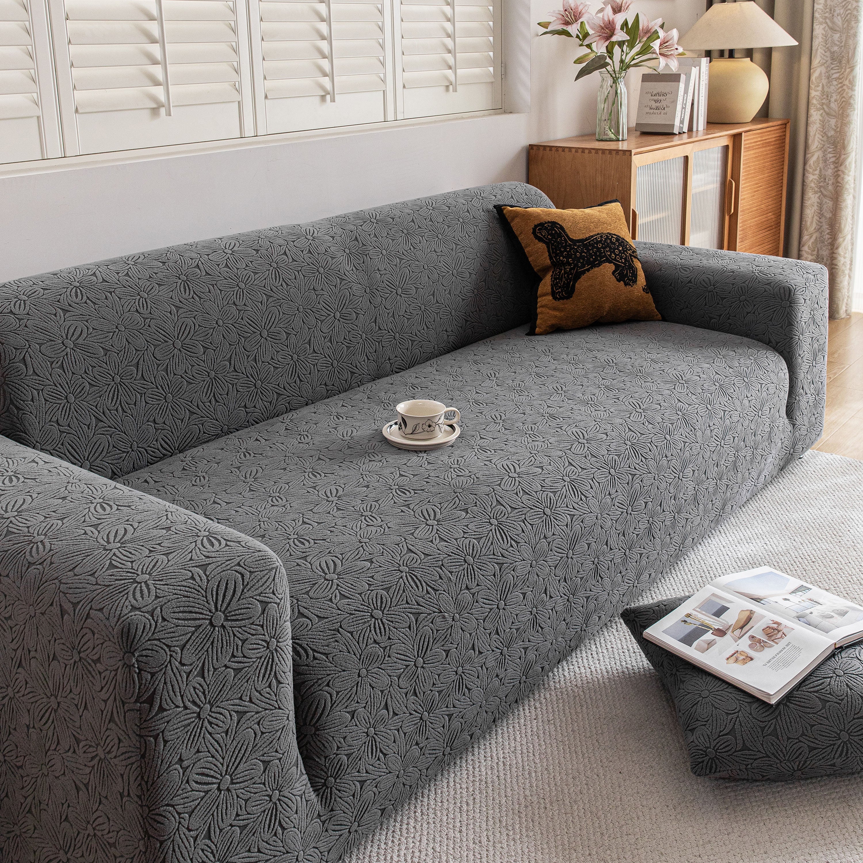 High Elastic Floral Couch Slipcover, Jacquard Stretch Non-Slip Furniture Protector - Image 41