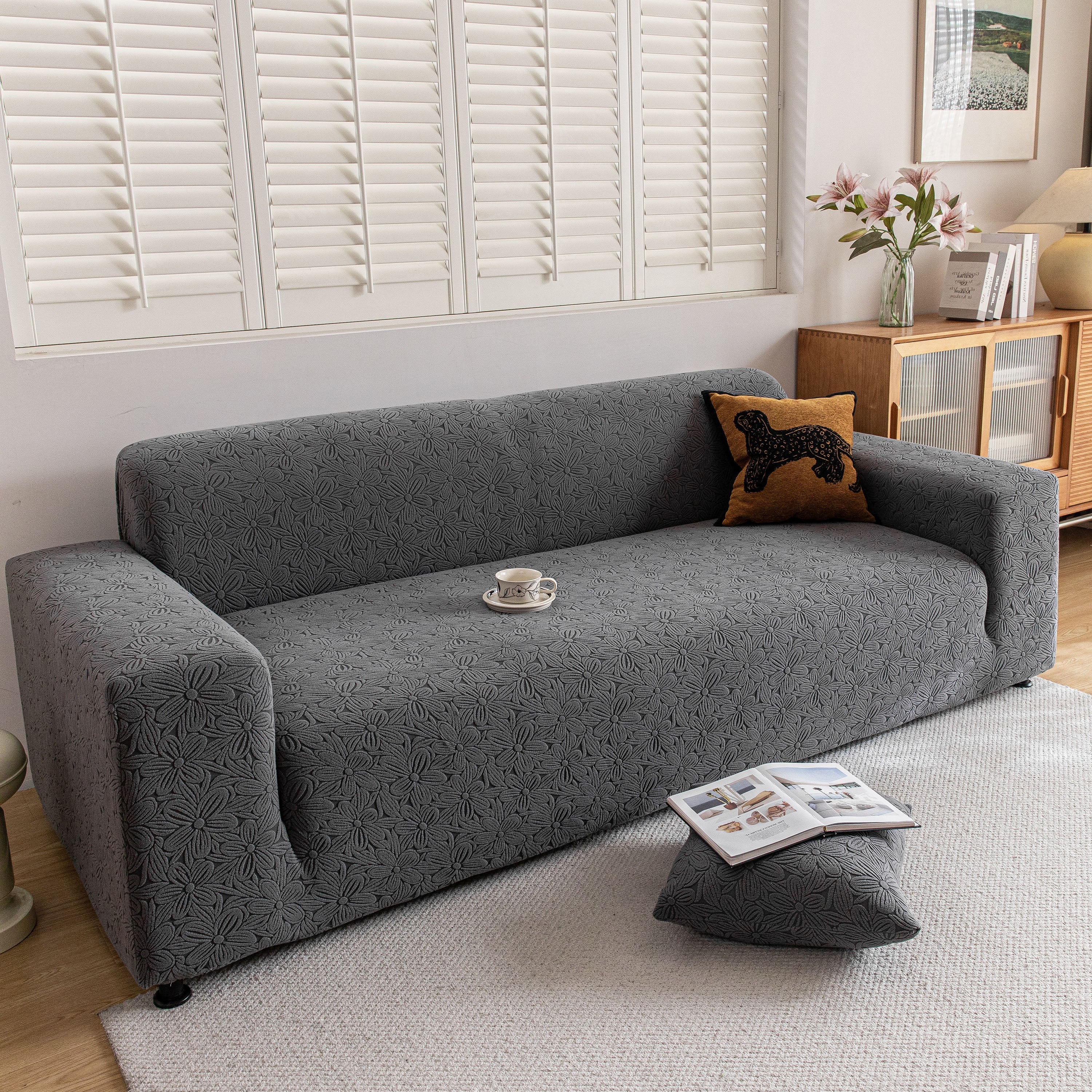 High Elastic Floral Couch Slipcover, Jacquard Stretch Non-Slip Furniture Protector - Image 44