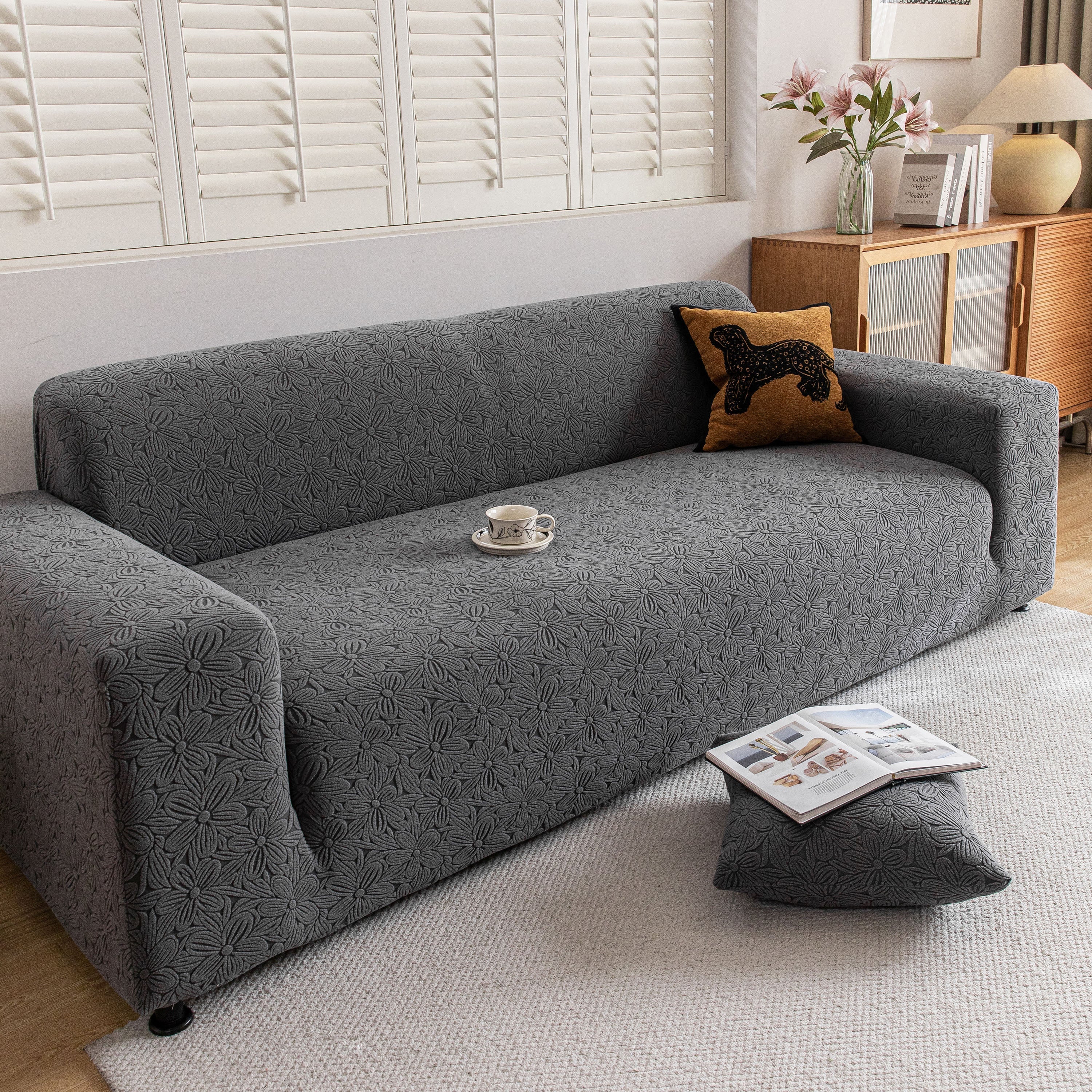 High Elastic Floral Couch Slipcover, Jacquard Stretch Non-Slip Furniture Protector - Image 45