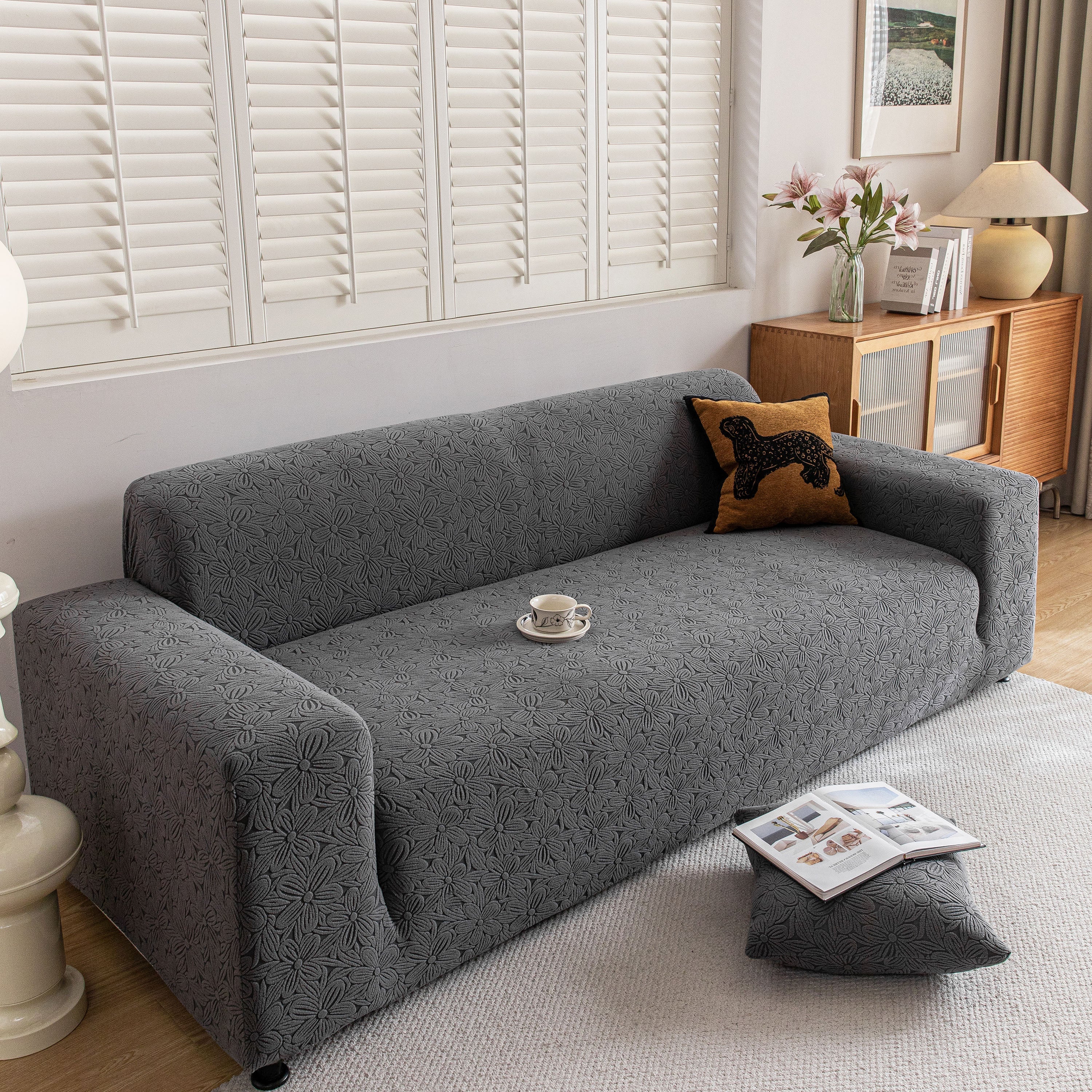High Elastic Floral Couch Slipcover, Jacquard Stretch Non-Slip Furniture Protector - Image 48