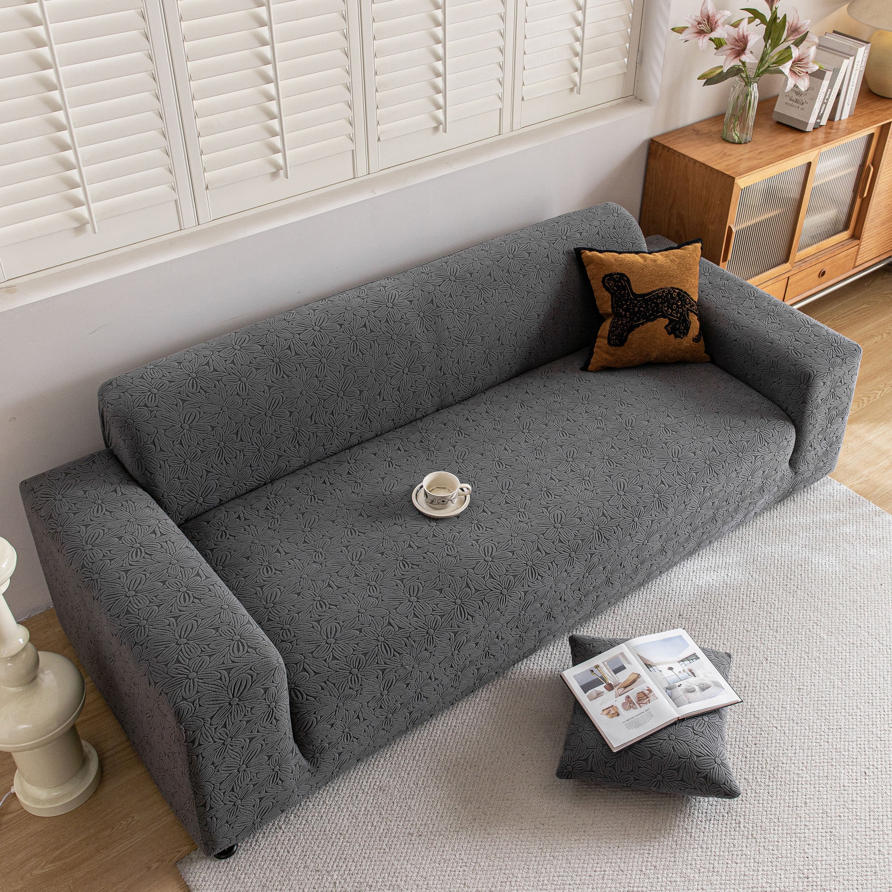 High Elastic Floral Couch Slipcover, Jacquard Stretch Non-Slip Furniture Protector - Image 50