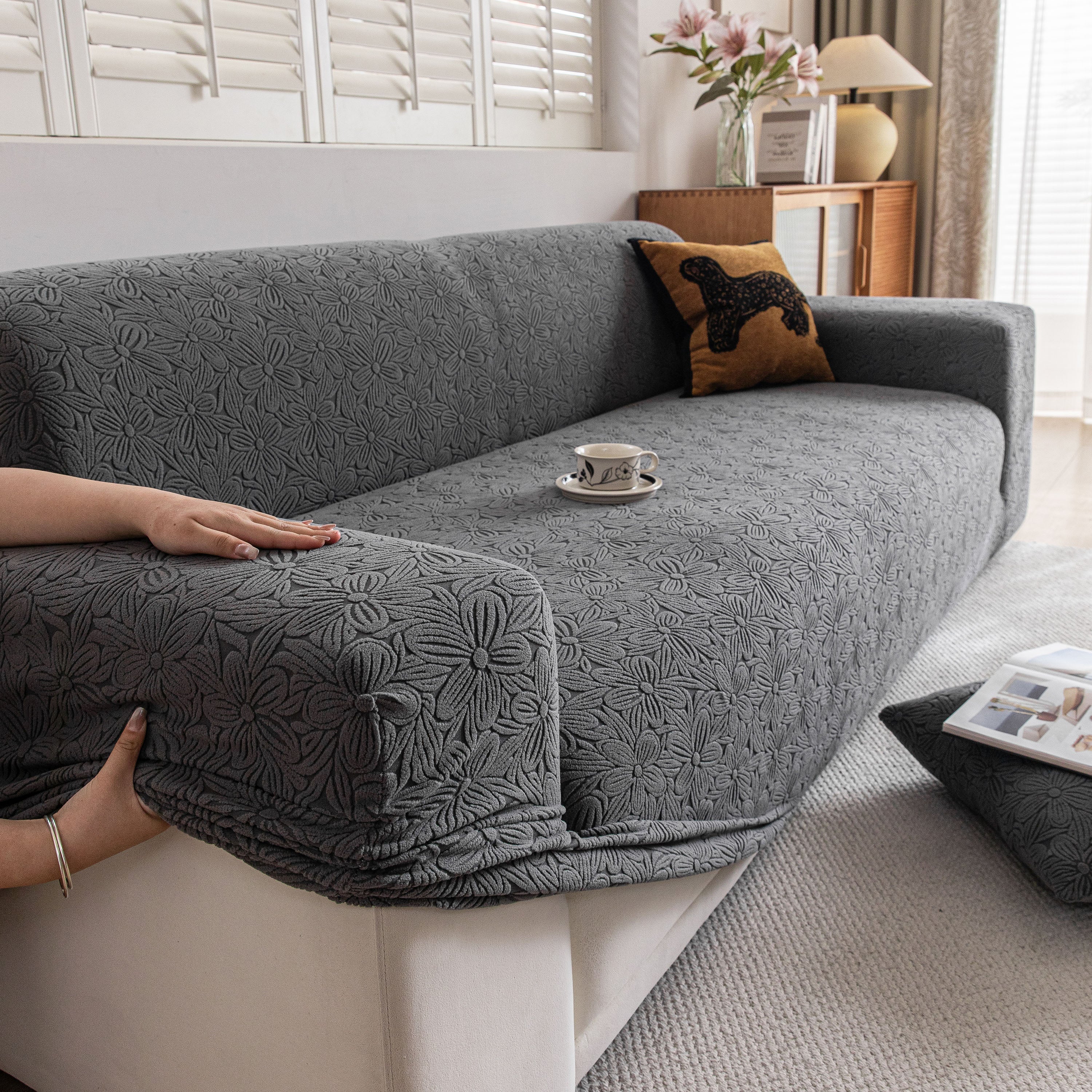 High Elastic Floral Couch Slipcover, Jacquard Stretch Non-Slip Furniture Protector - Image 54