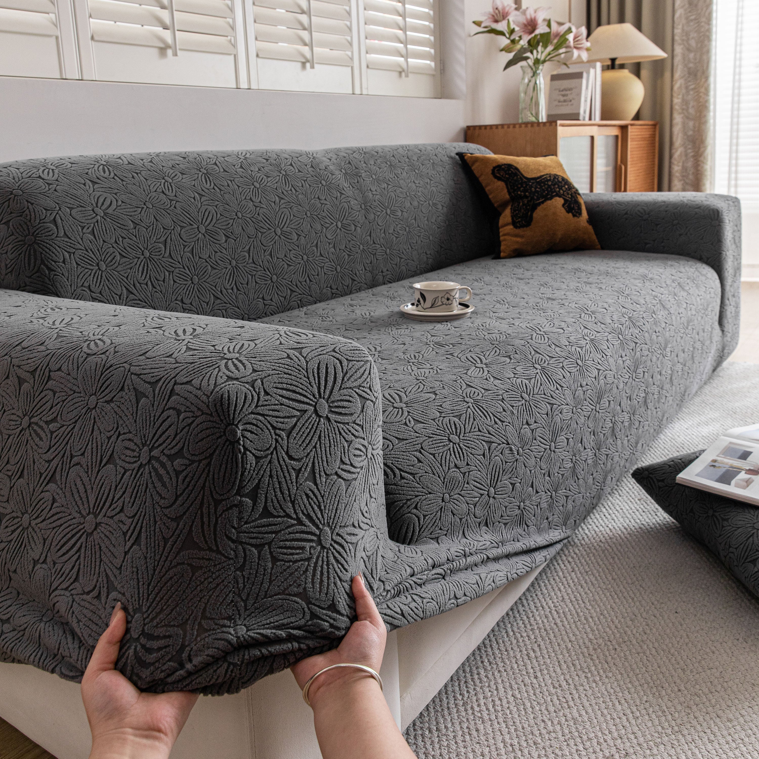 High Elastic Floral Couch Slipcover, Jacquard Stretch Non-Slip Furniture Protector - Image 55