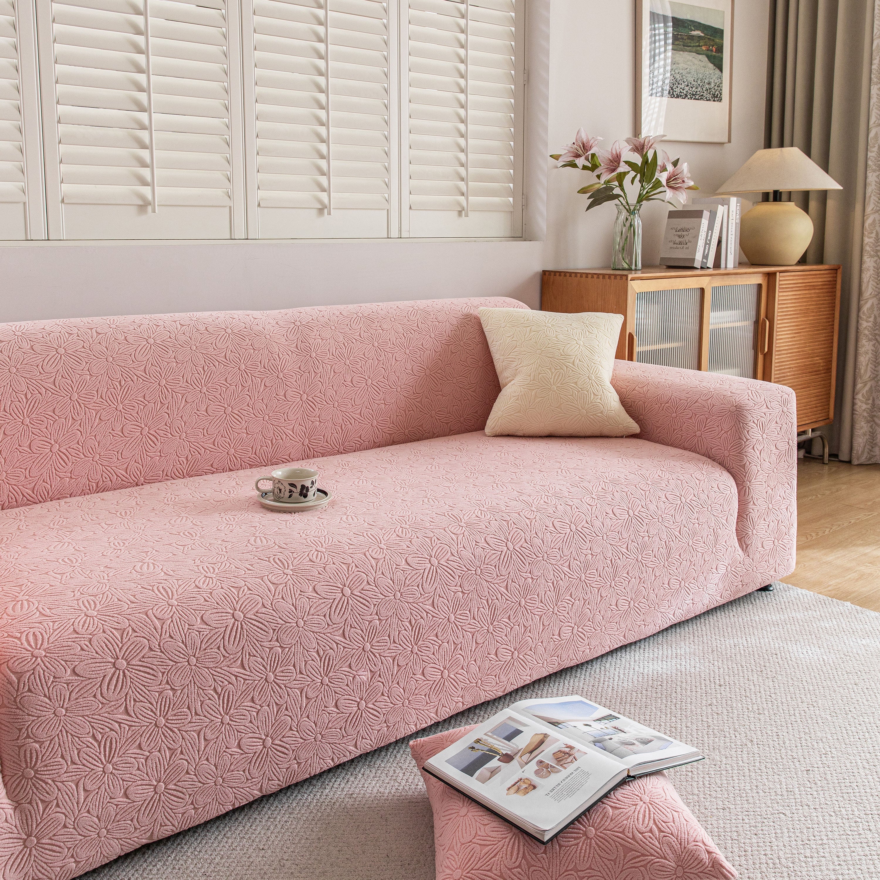 High Elastic Floral Couch Slipcover, Jacquard Stretch Non-Slip Furniture Protector - Image 64