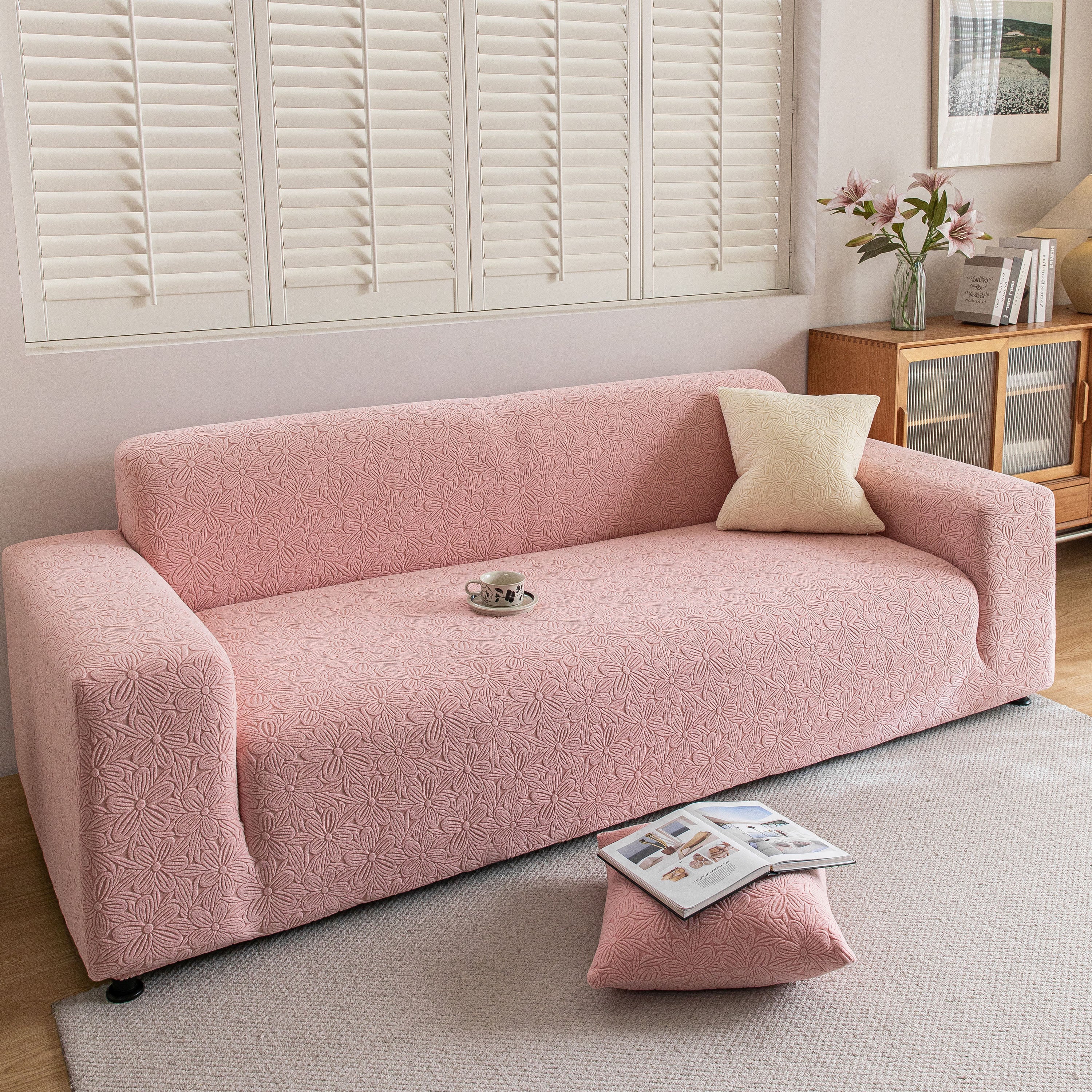 High Elastic Floral Couch Slipcover, Jacquard Stretch Non-Slip Furniture Protector - Image 65