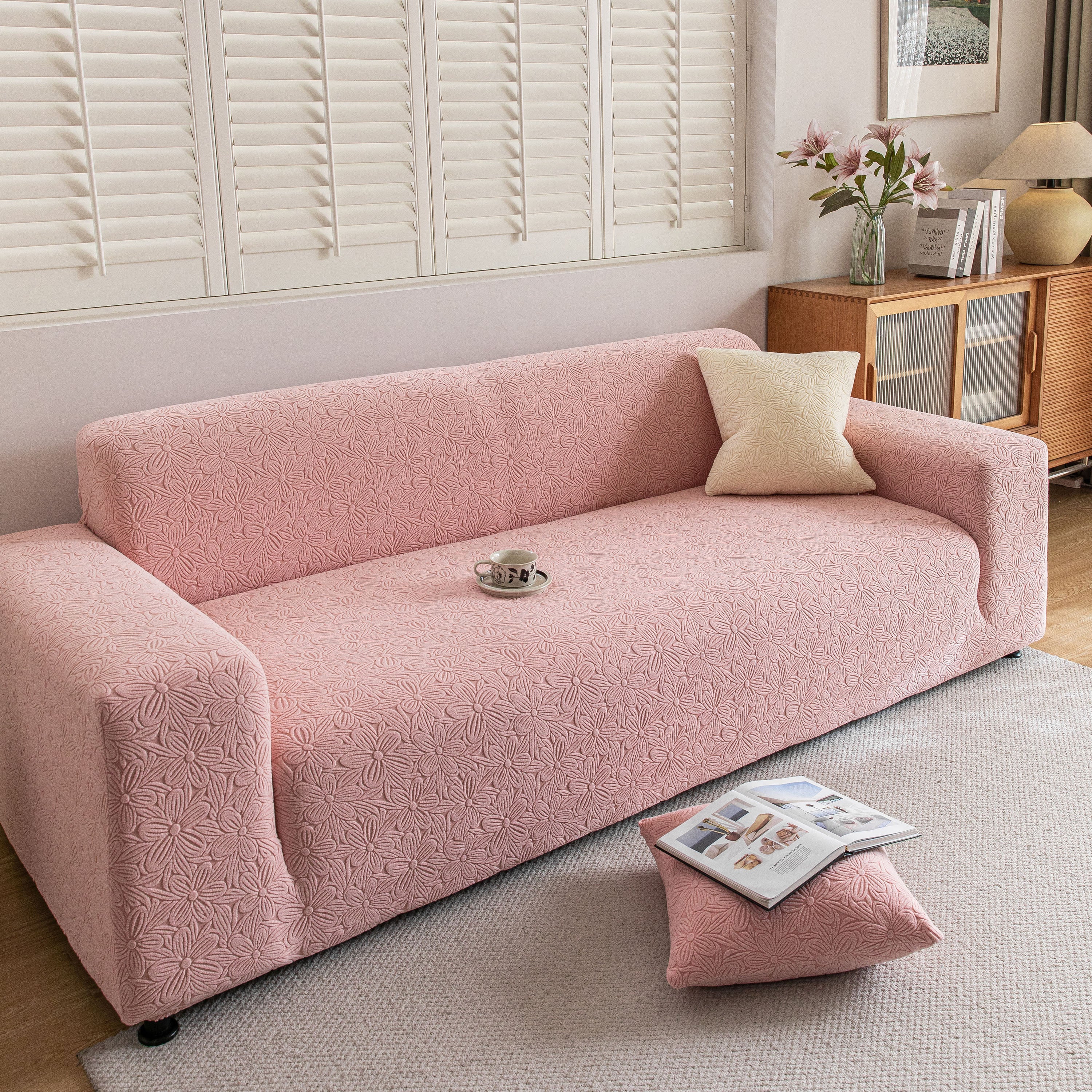 High Elastic Floral Couch Slipcover, Jacquard Stretch Non-Slip Furniture Protector - Image 66