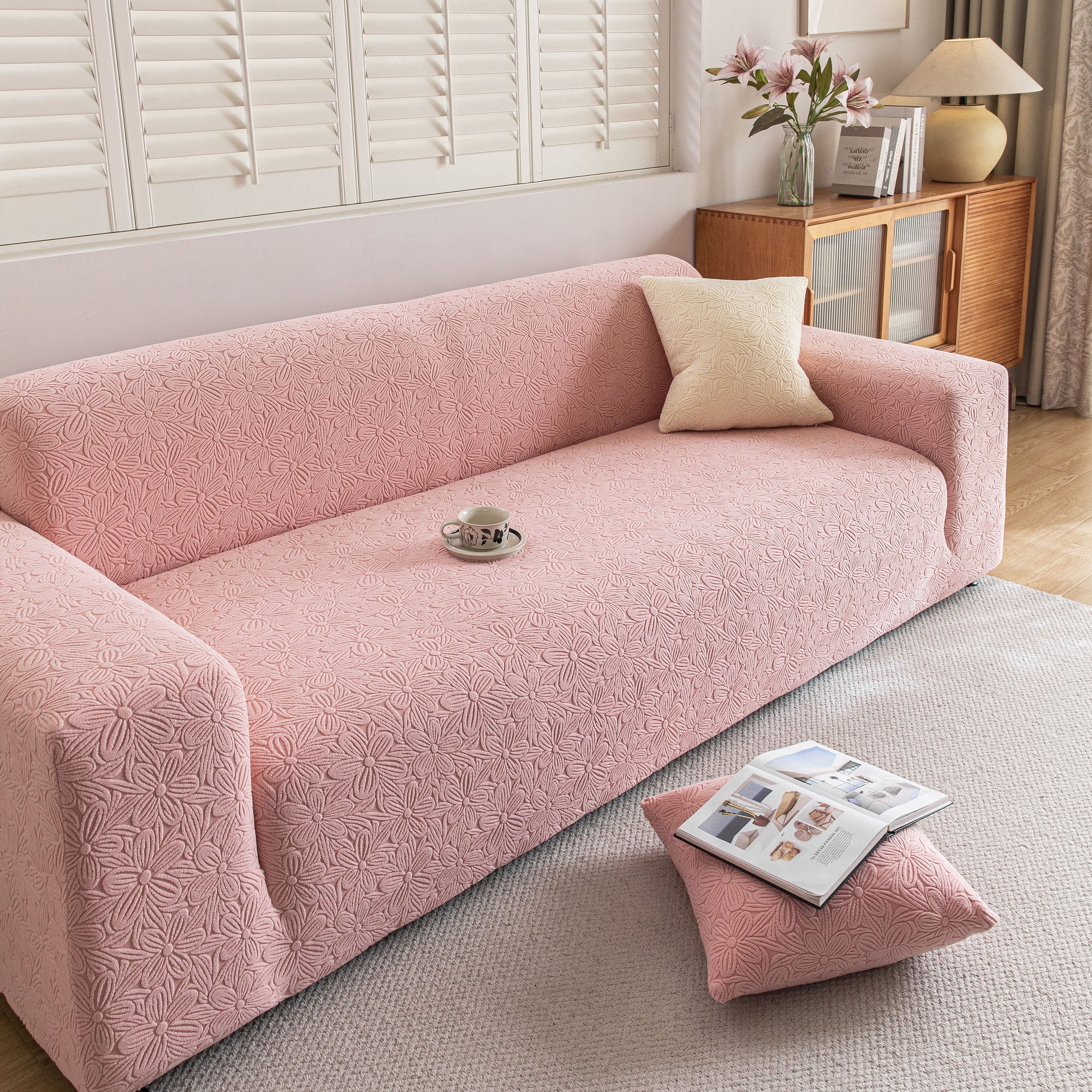 High Elastic Floral Couch Slipcover, Jacquard Stretch Non-Slip Furniture Protector - Image 67