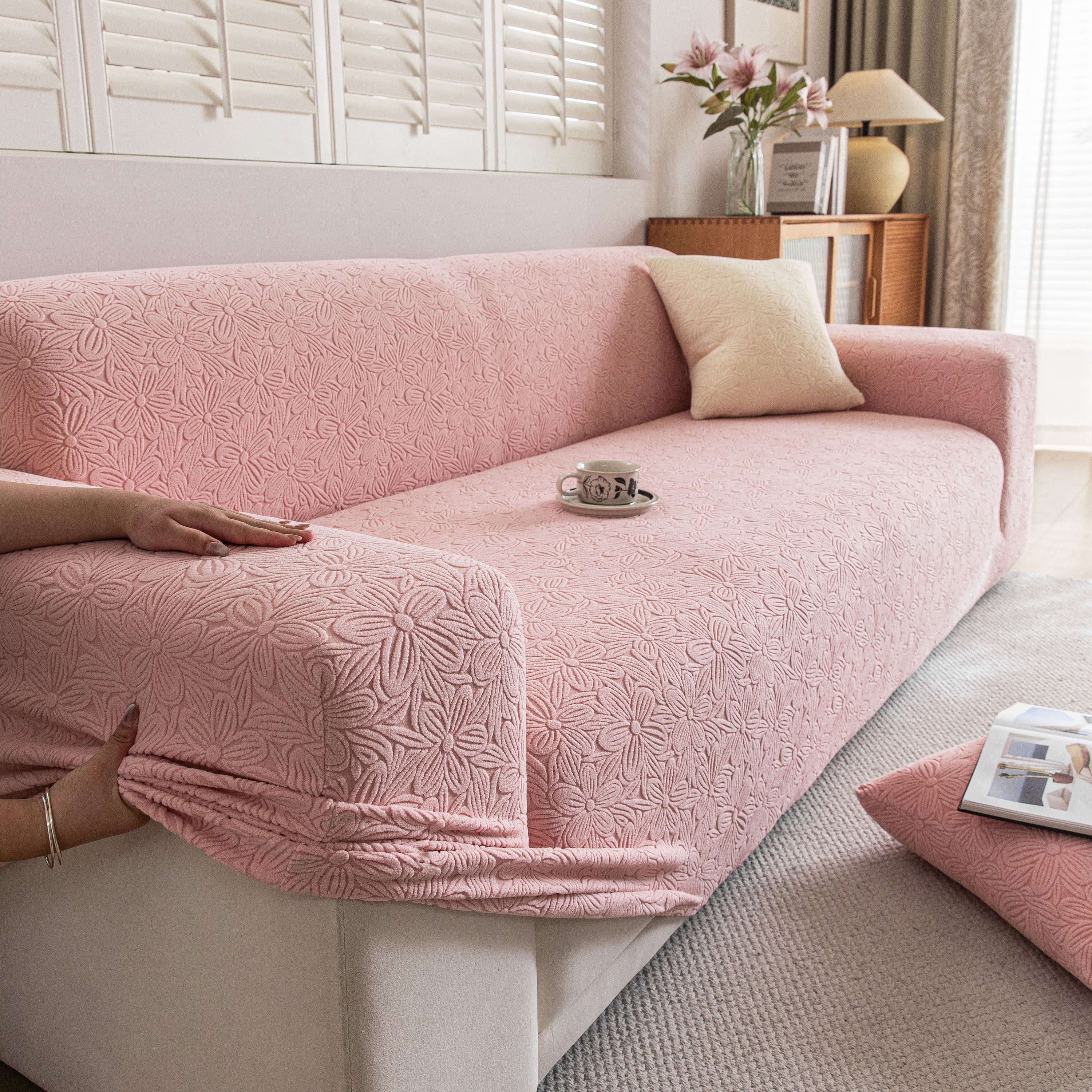 High Elastic Floral Couch Slipcover, Jacquard Stretch Non-Slip Furniture Protector - Image 75