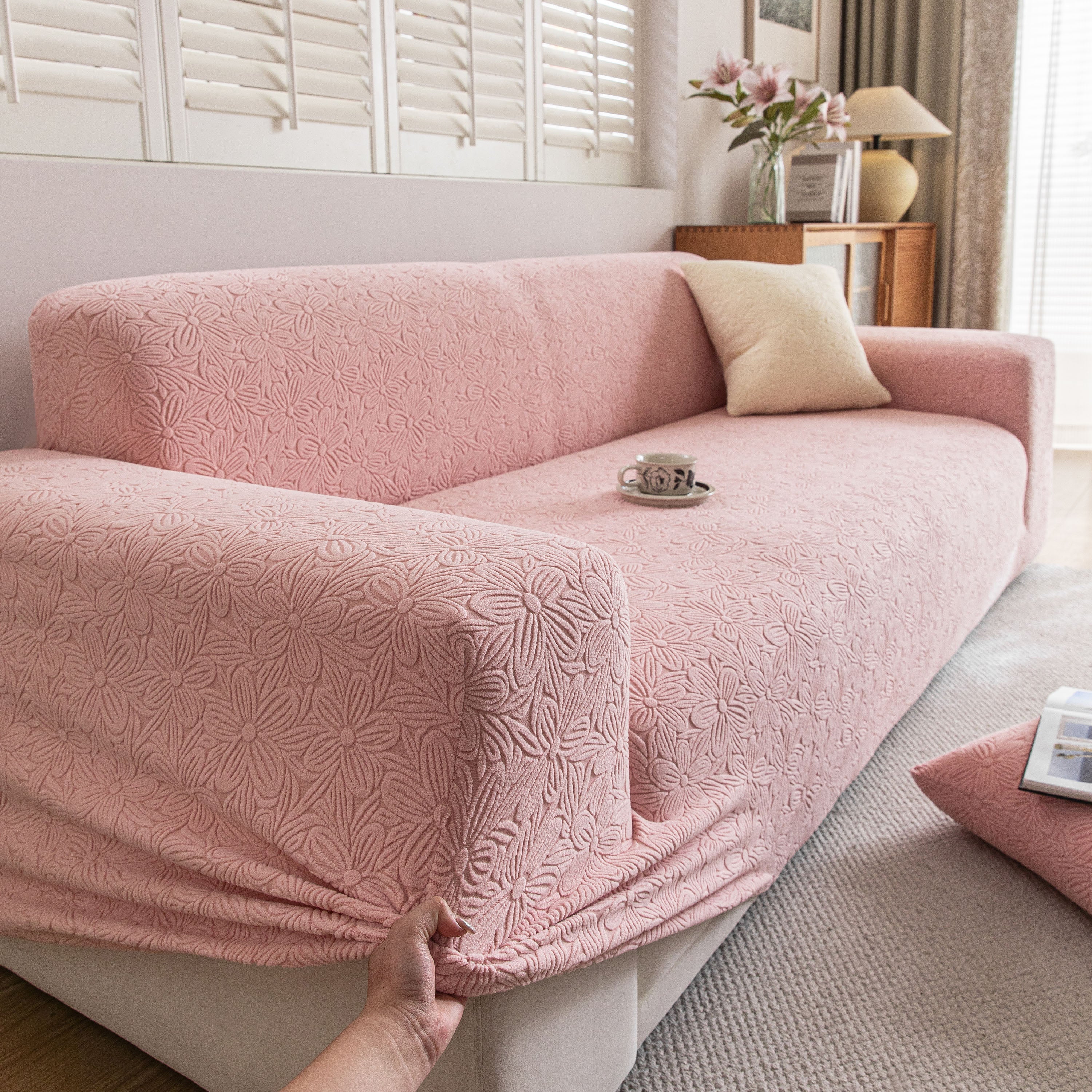 High Elastic Floral Couch Slipcover, Jacquard Stretch Non-Slip Furniture Protector - Image 76
