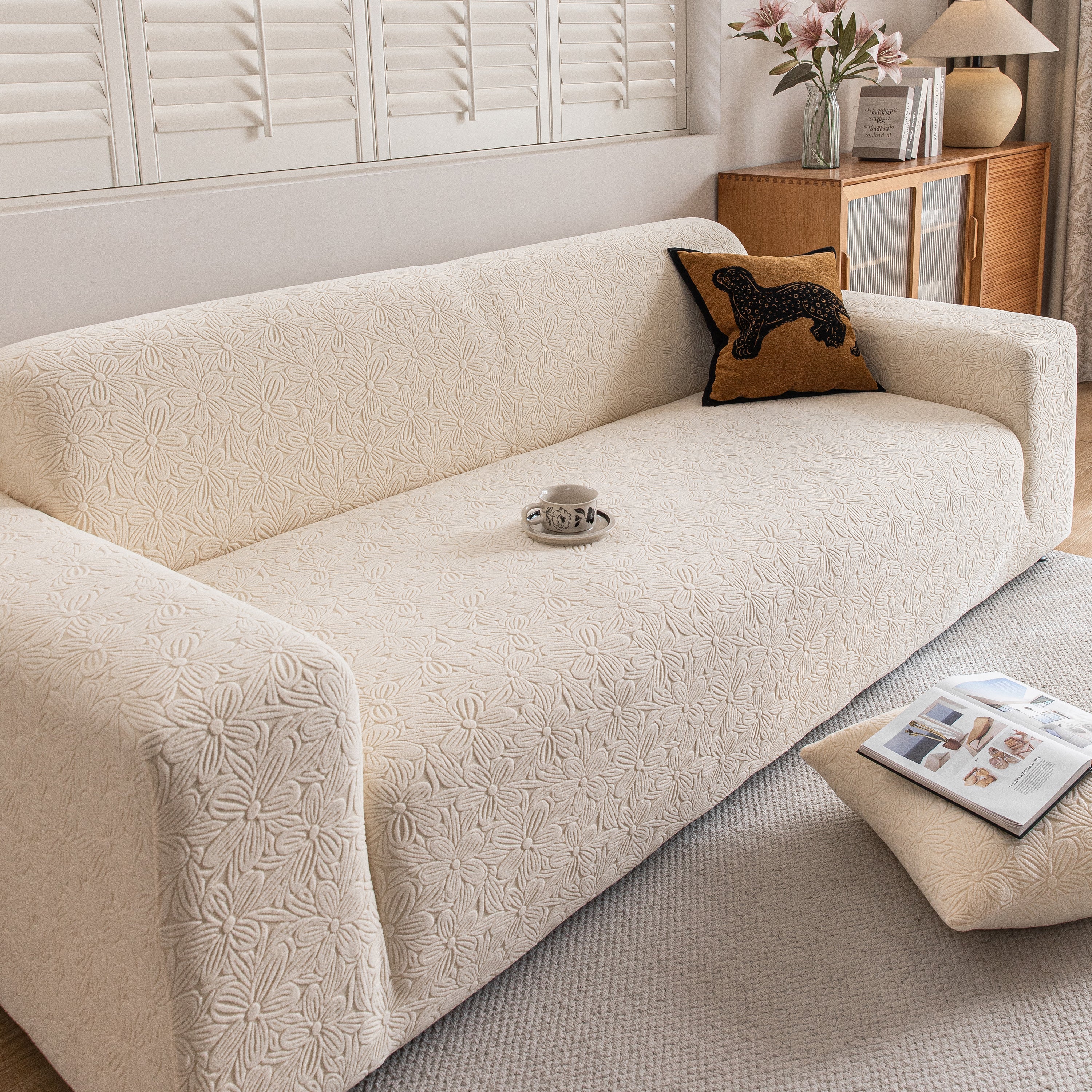 High Elastic Floral Couch Slipcover, Jacquard Stretch Non-Slip Furniture Protector - Image 84