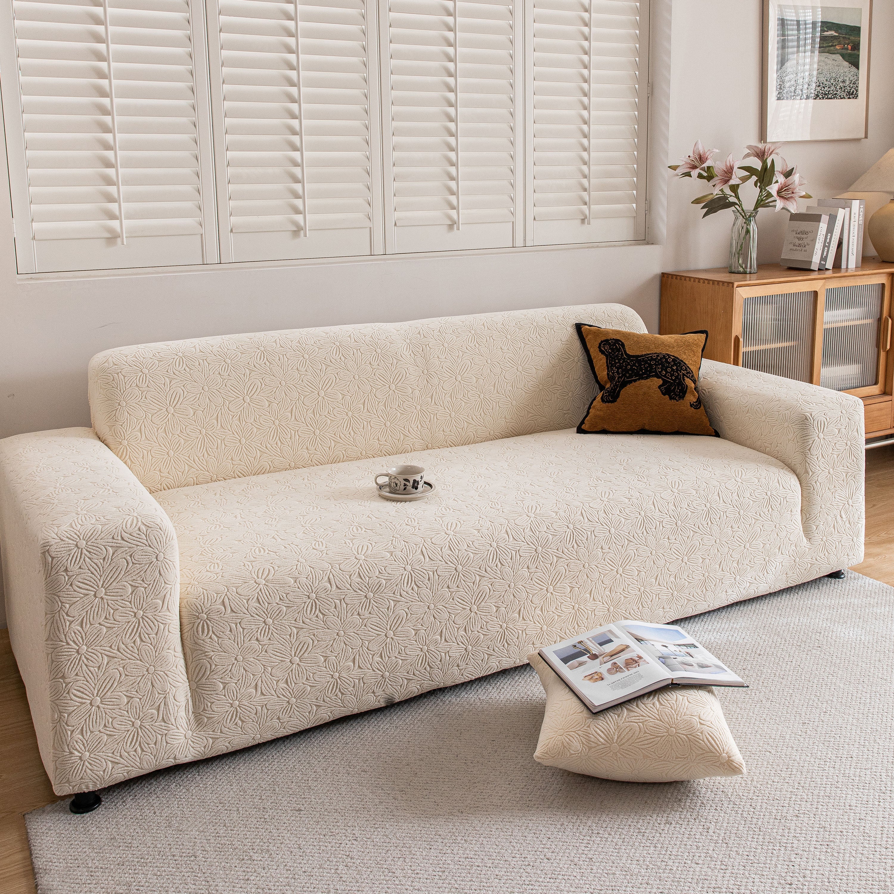 High Elastic Floral Couch Slipcover, Jacquard Stretch Non-Slip Furniture Protector - Image 87