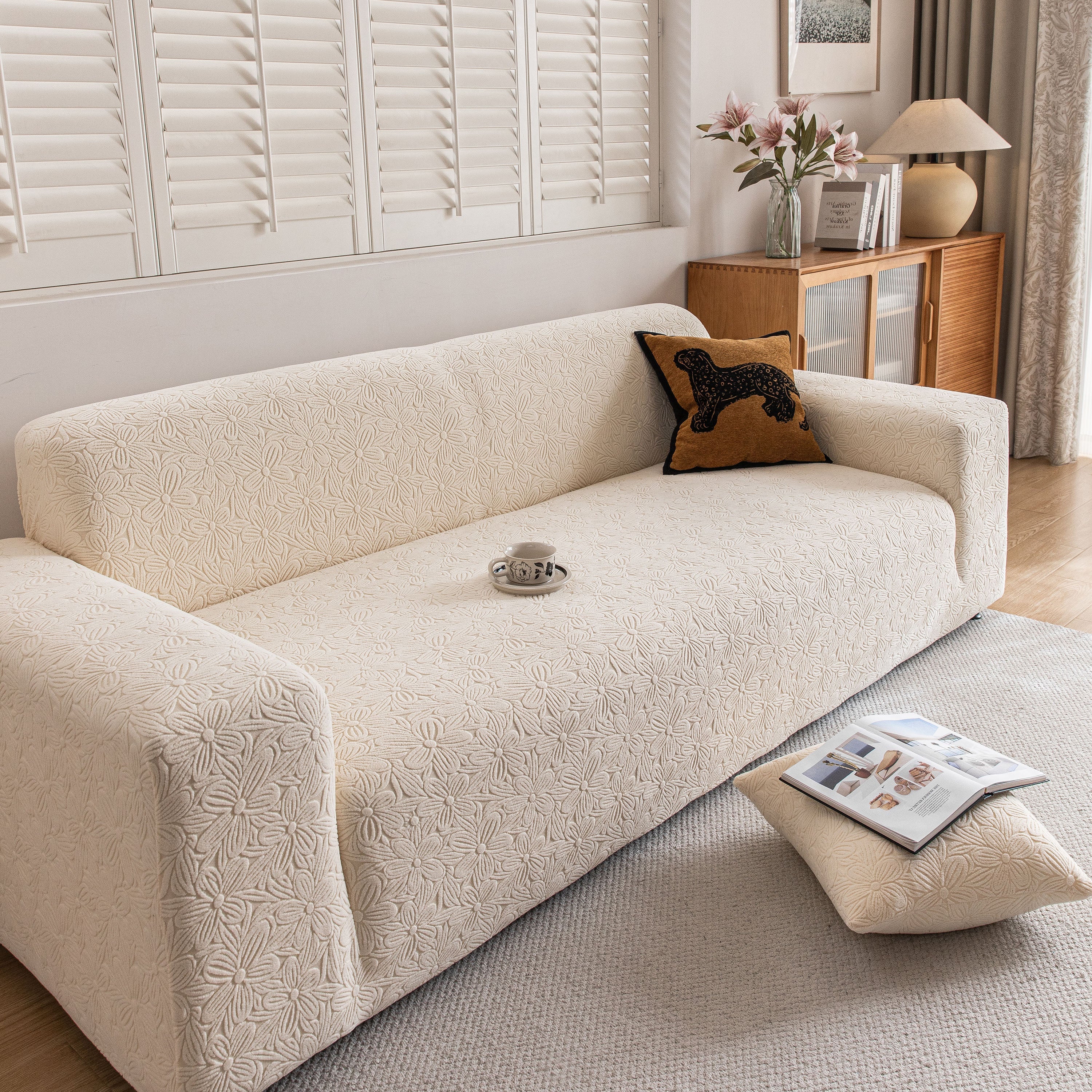High Elastic Floral Couch Slipcover, Jacquard Stretch Non-Slip Furniture Protector - Image 89