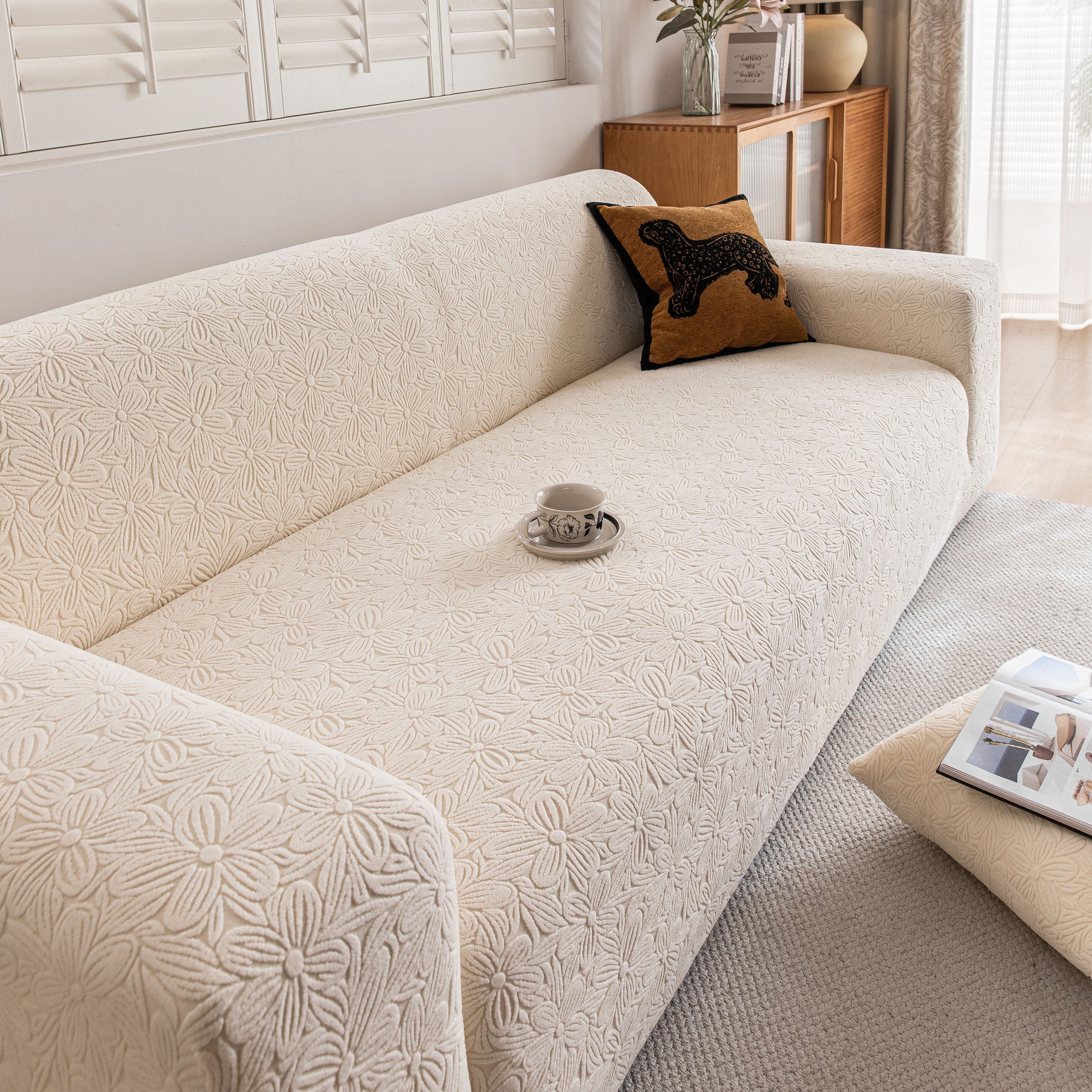 High Elastic Floral Couch Slipcover, Jacquard Stretch Non-Slip Furniture Protector - Image 90