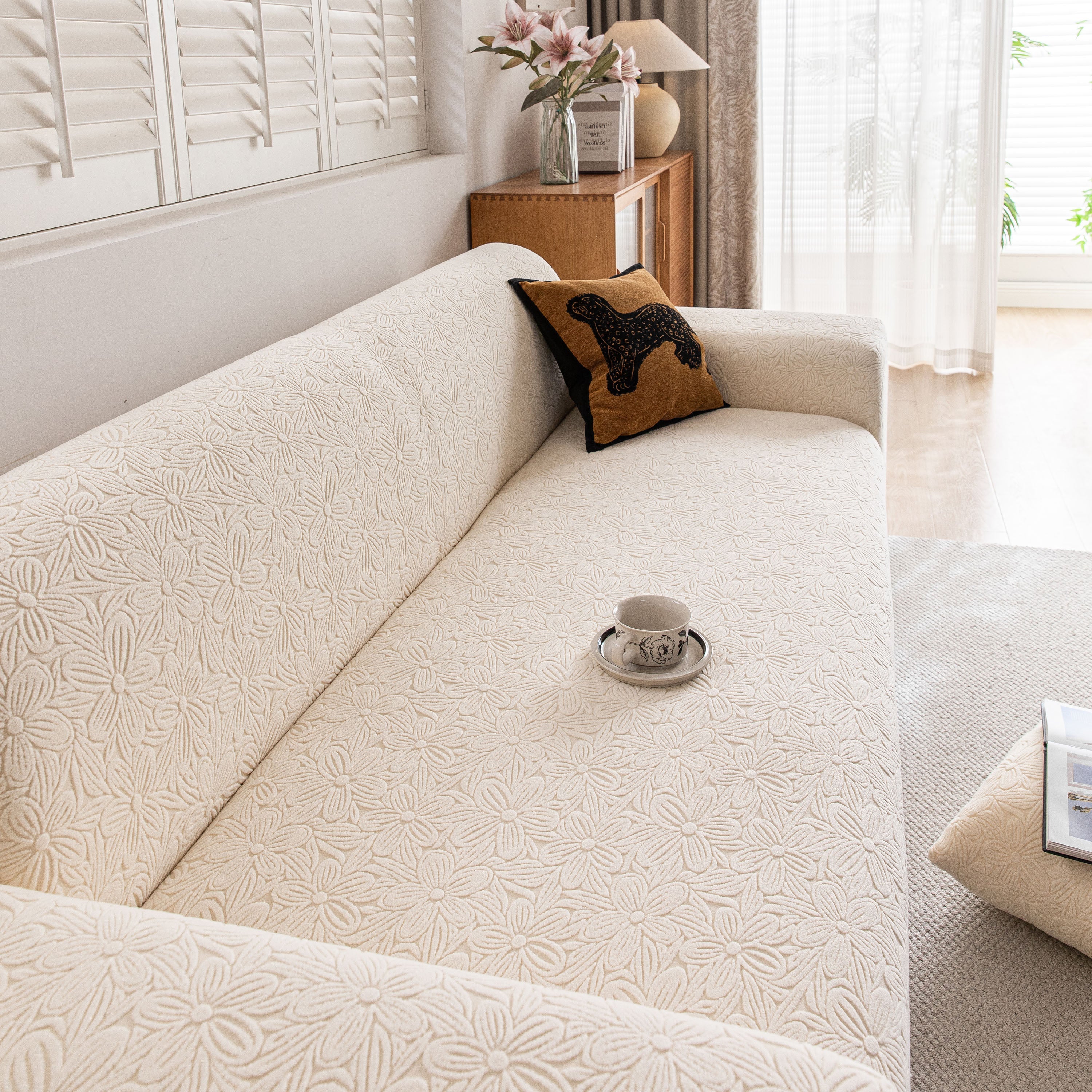 High Elastic Floral Couch Slipcover, Jacquard Stretch Non-Slip Furniture Protector - Image 91