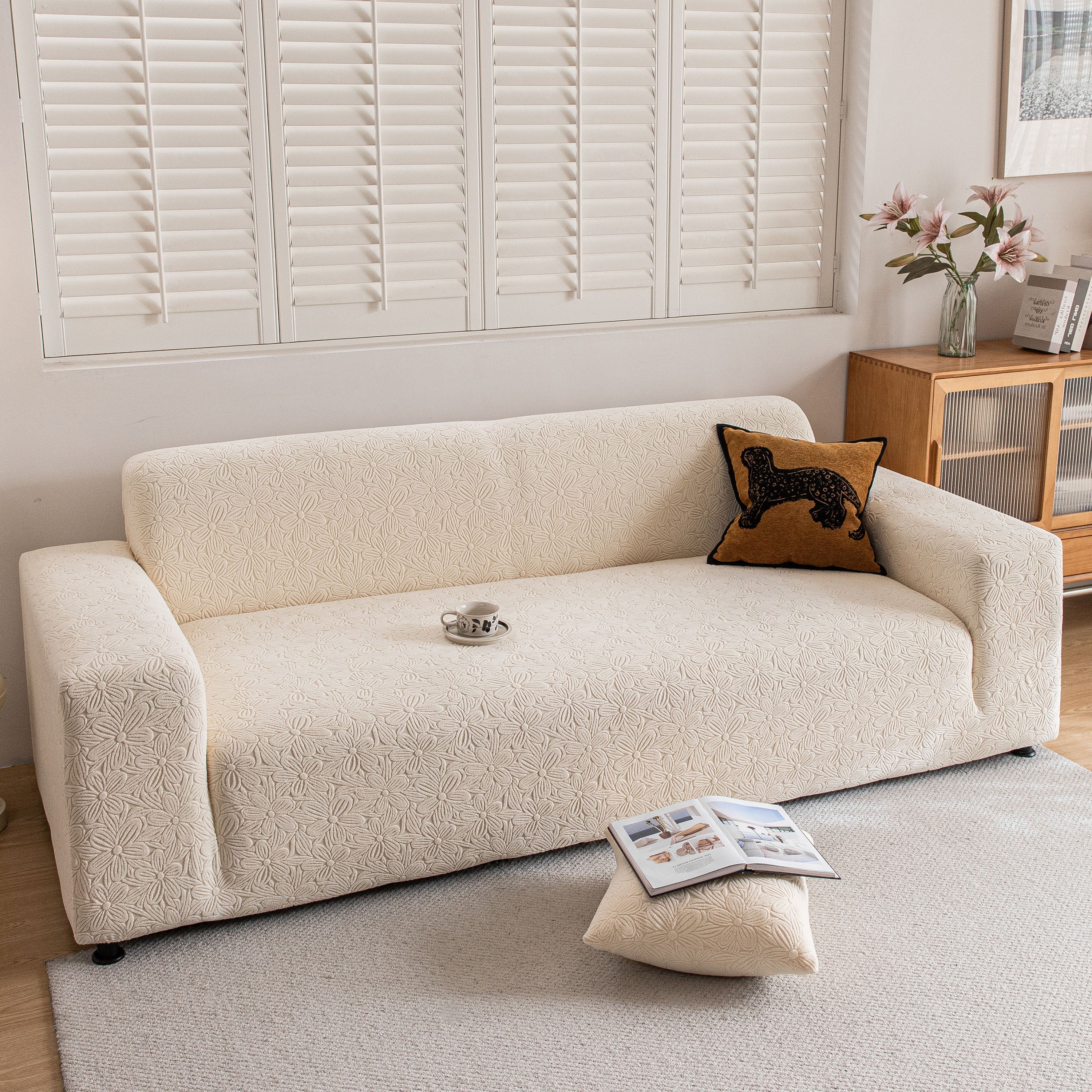 High Elastic Floral Couch Slipcover, Jacquard Stretch Non-Slip Furniture Protector - Image 92