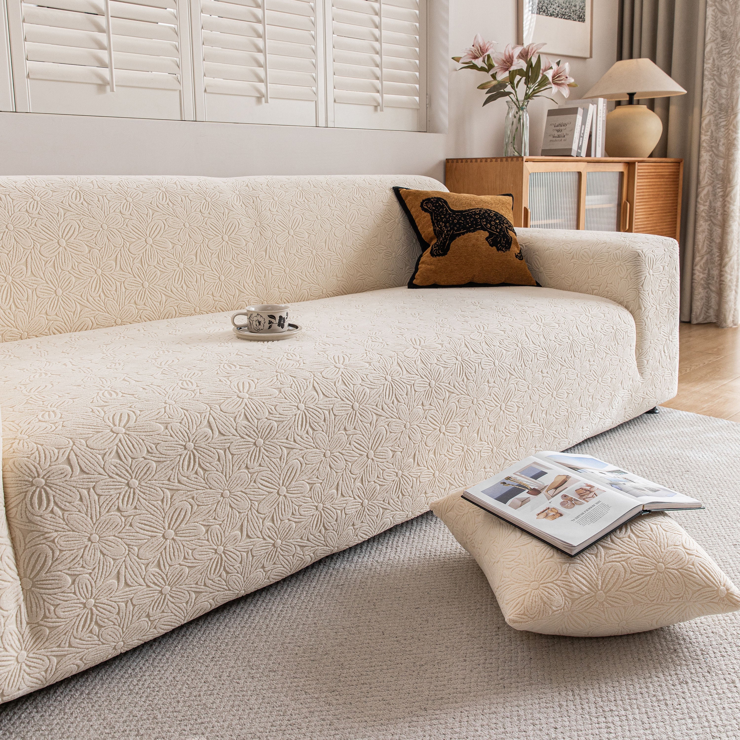 High Elastic Floral Couch Slipcover, Jacquard Stretch Non-Slip Furniture Protector - Image 95