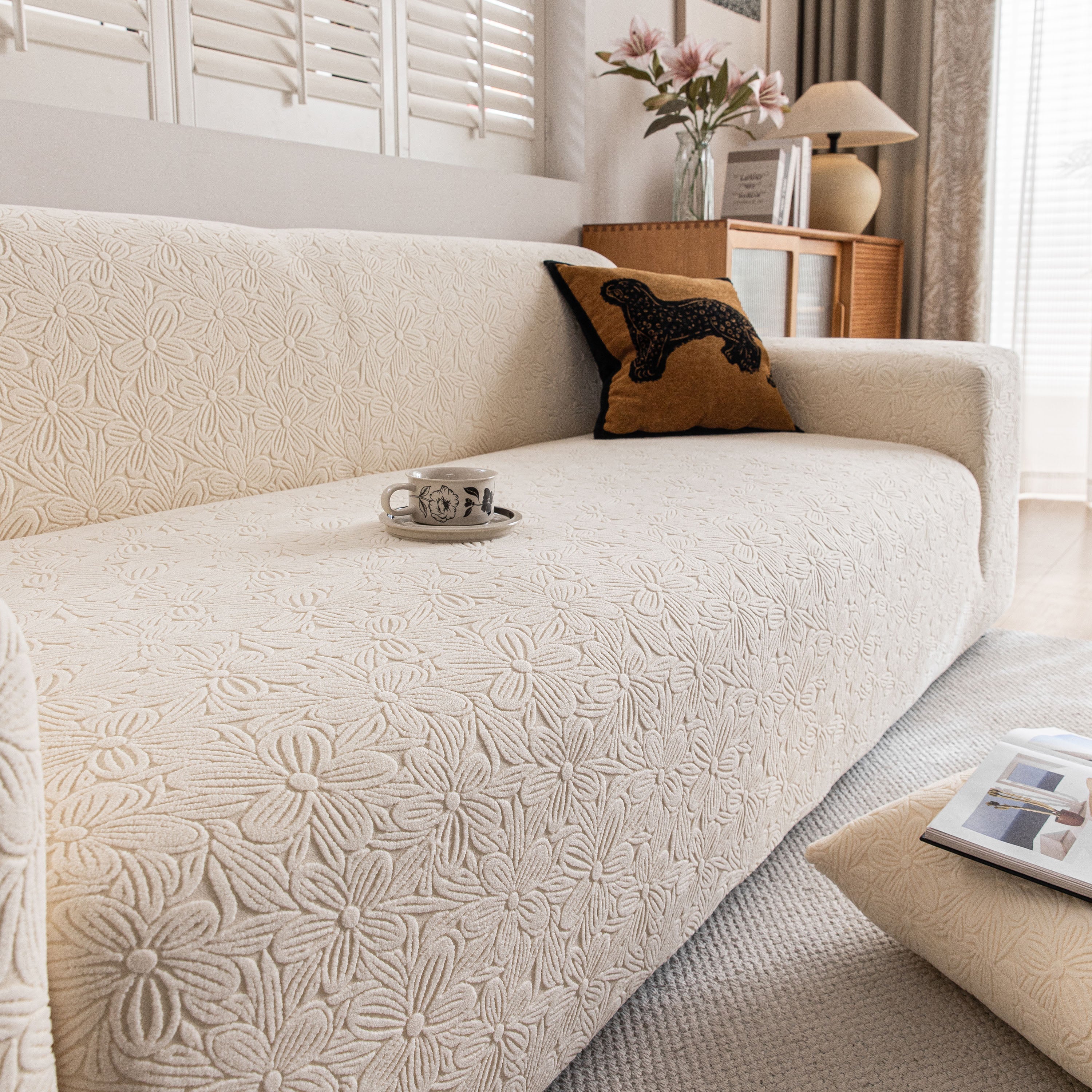 High Elastic Floral Couch Slipcover, Jacquard Stretch Non-Slip Furniture Protector - Image 96