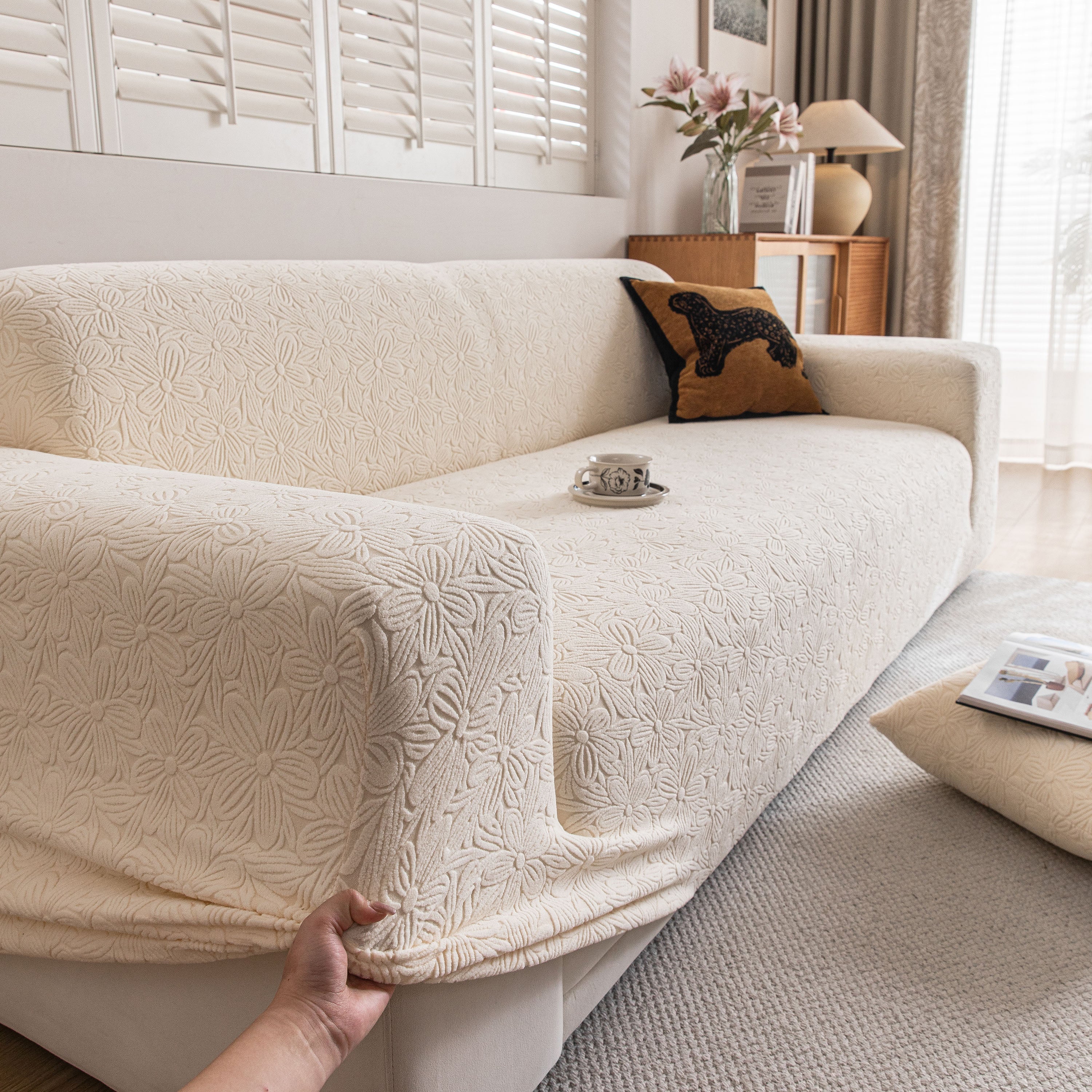 High Elastic Floral Couch Slipcover, Jacquard Stretch Non-Slip Furniture Protector - Image 98
