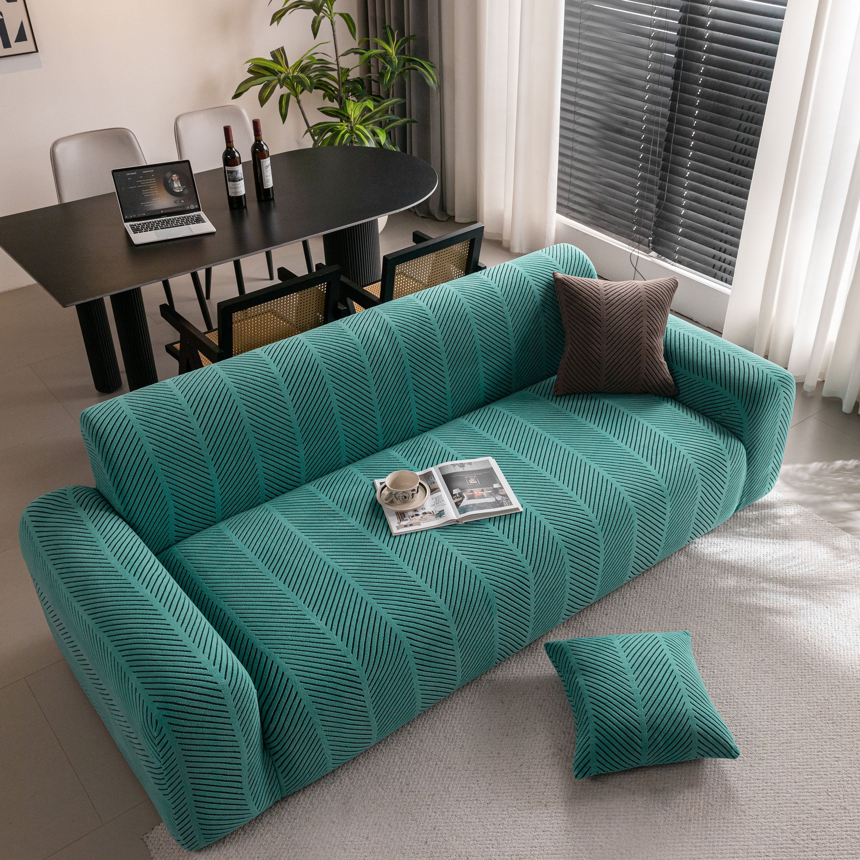 High Stretch Chevron Sofa Cover, Soft Washable Textured Jacquard Slipcover for Couch - Image 13
