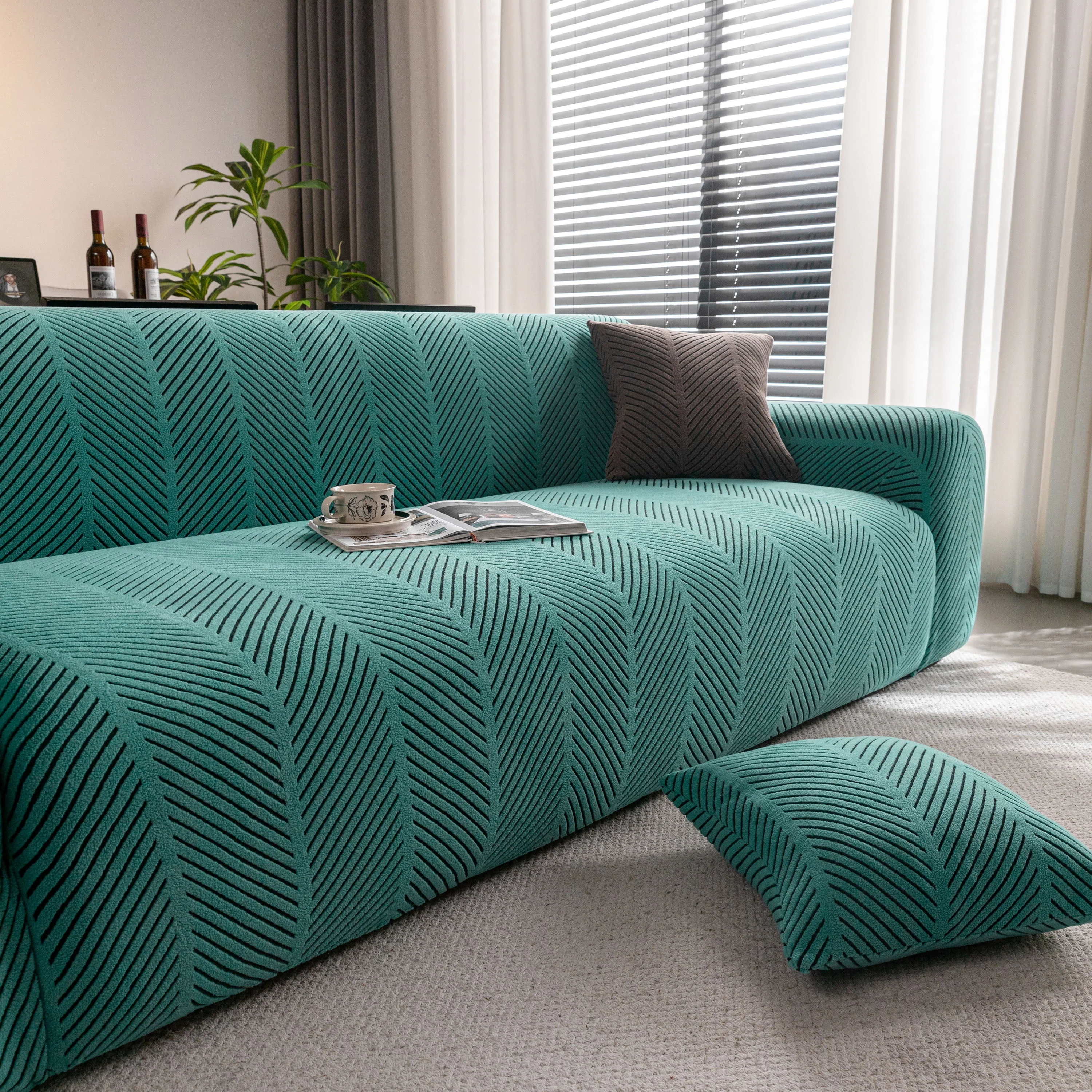 High Stretch Chevron Sofa Cover, Soft Washable Textured Jacquard Slipcover for Couch - Image 14