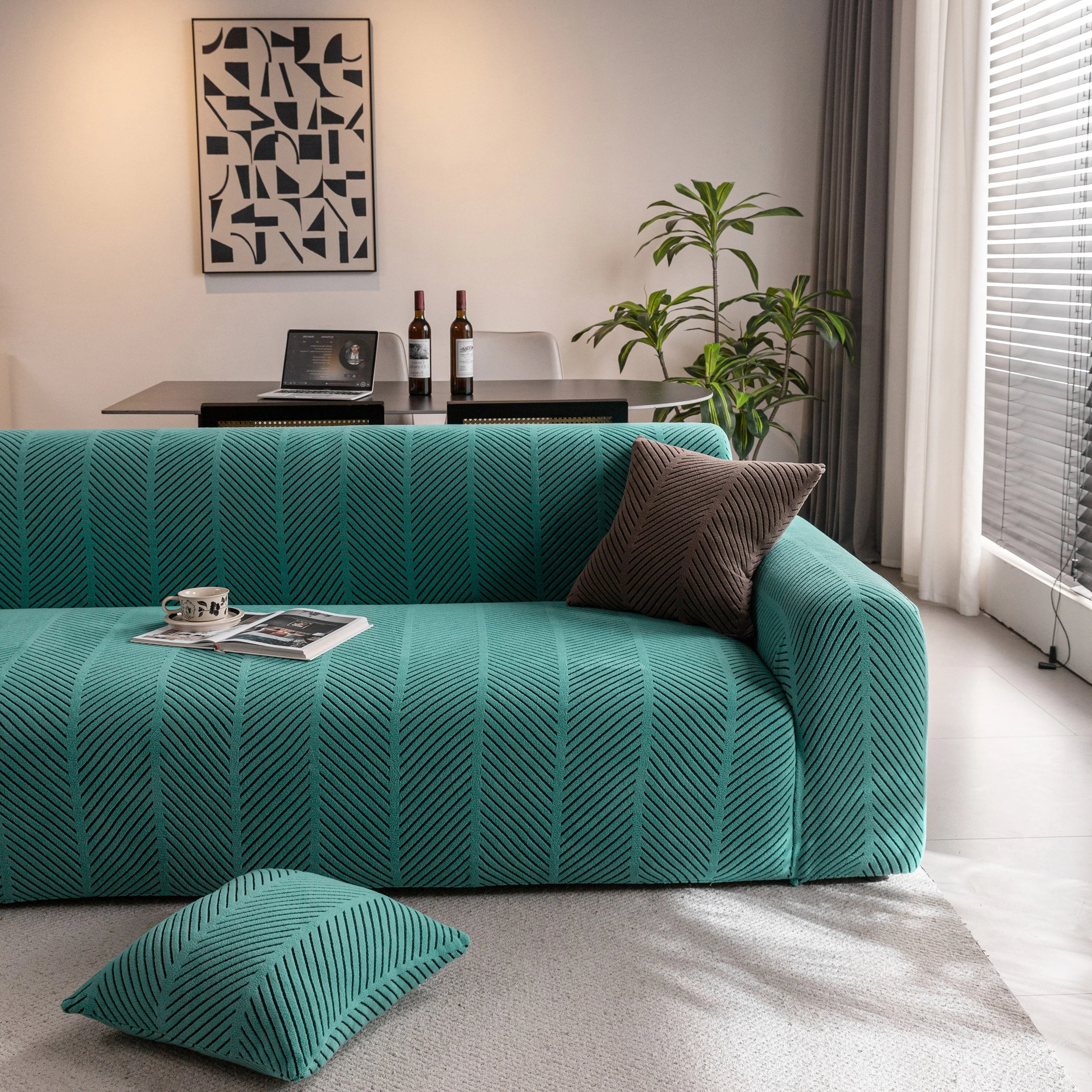 High Stretch Chevron Sofa Cover, Soft Washable Textured Jacquard Slipcover for Couch - Image 18