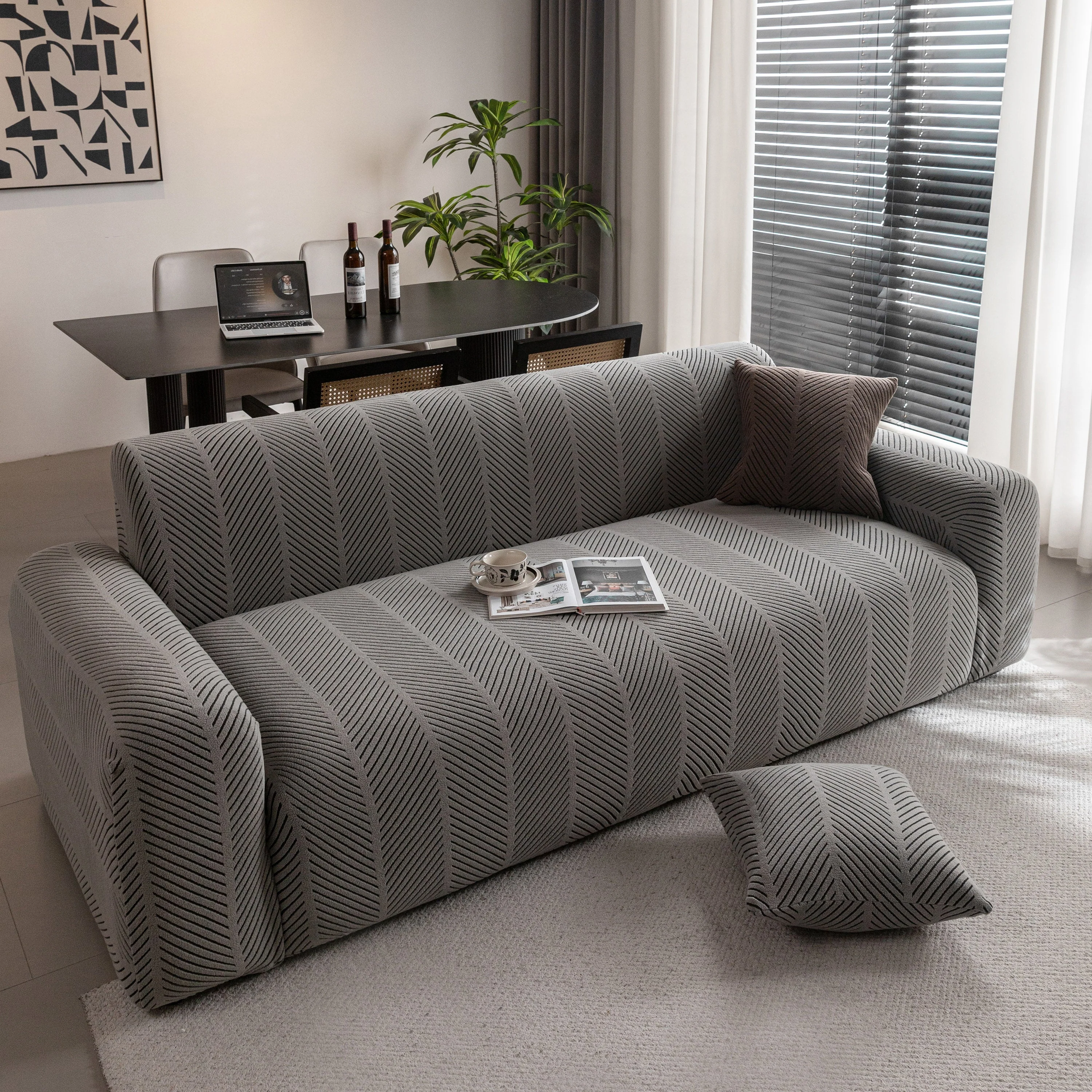 High Stretch Chevron Sofa Cover, Soft Washable Textured Jacquard Slipcover for Couch - Image 19