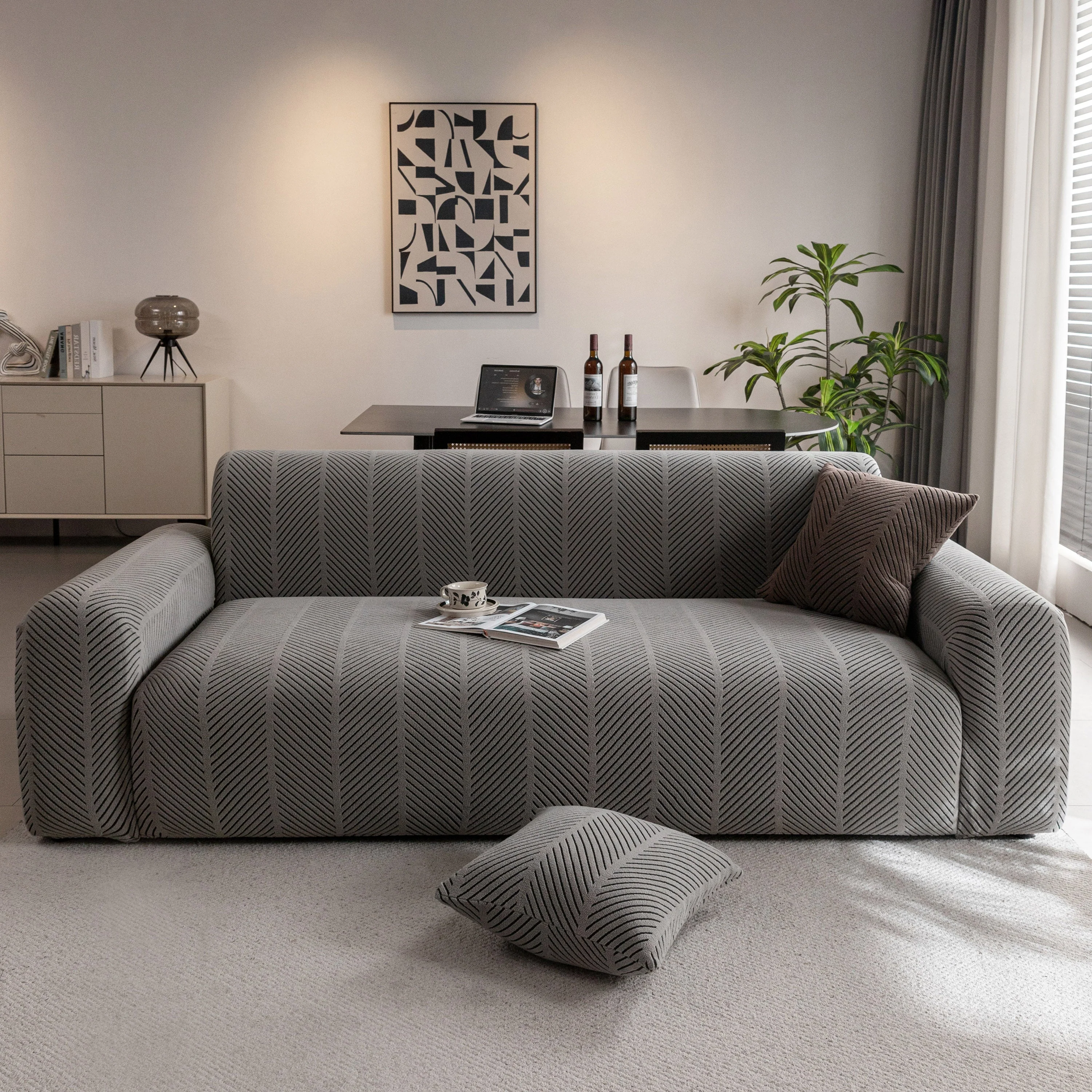 High Stretch Chevron Sofa Cover, Soft Washable Textured Jacquard Slipcover for Couch - Image 20