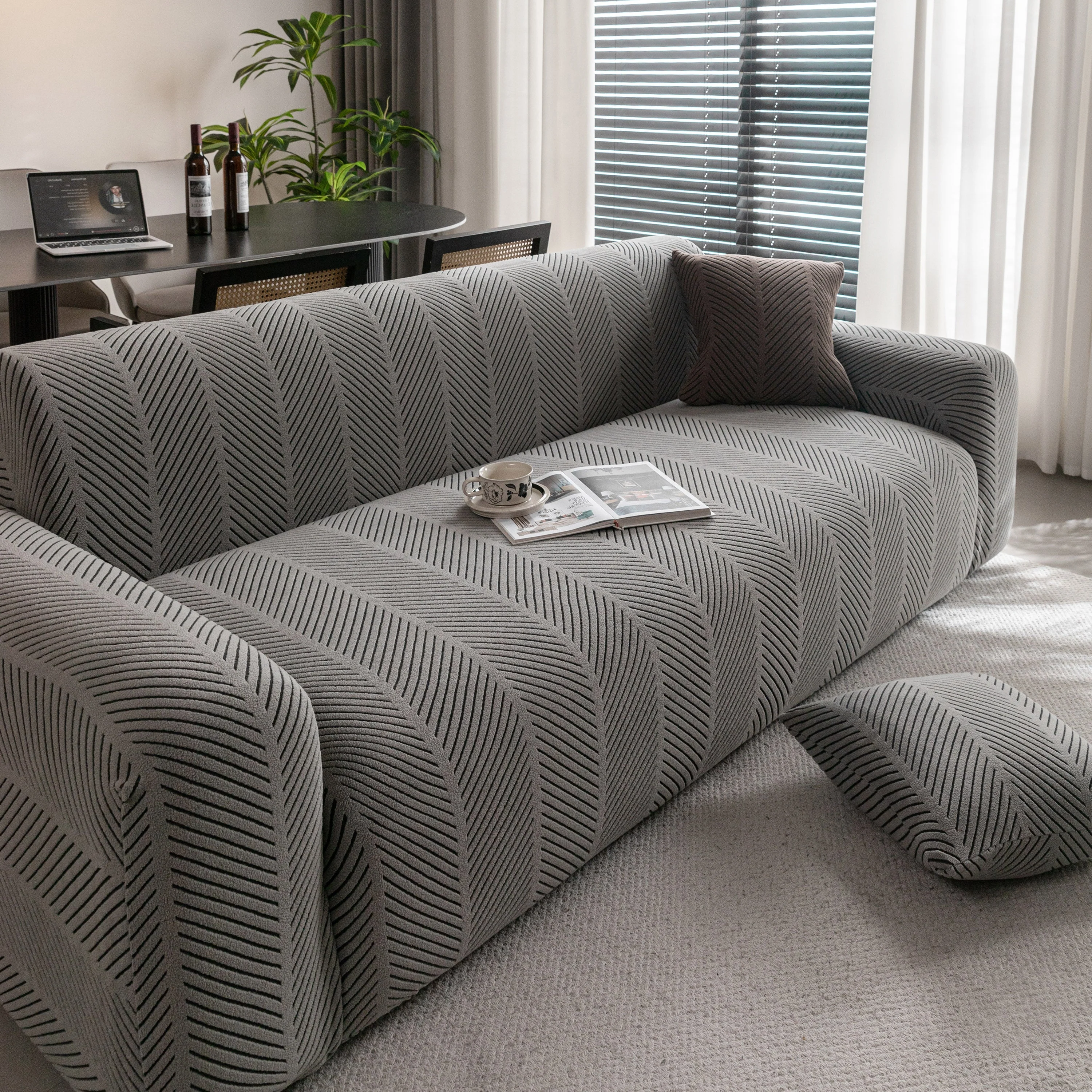 High Stretch Chevron Sofa Cover, Soft Washable Textured Jacquard Slipcover for Couch - Image 23