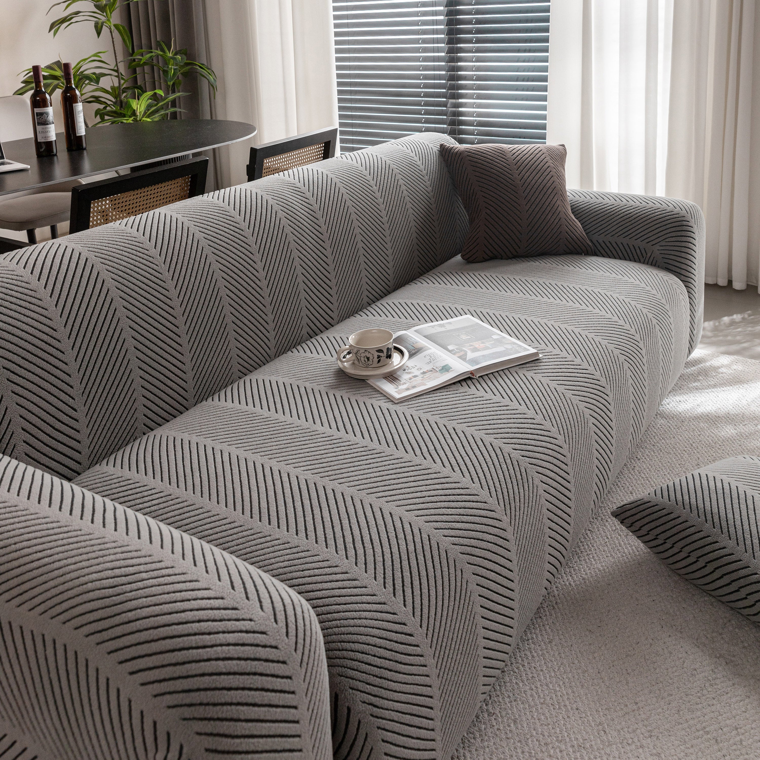 High Stretch Chevron Sofa Cover, Soft Washable Textured Jacquard Slipcover for Couch - Image 24