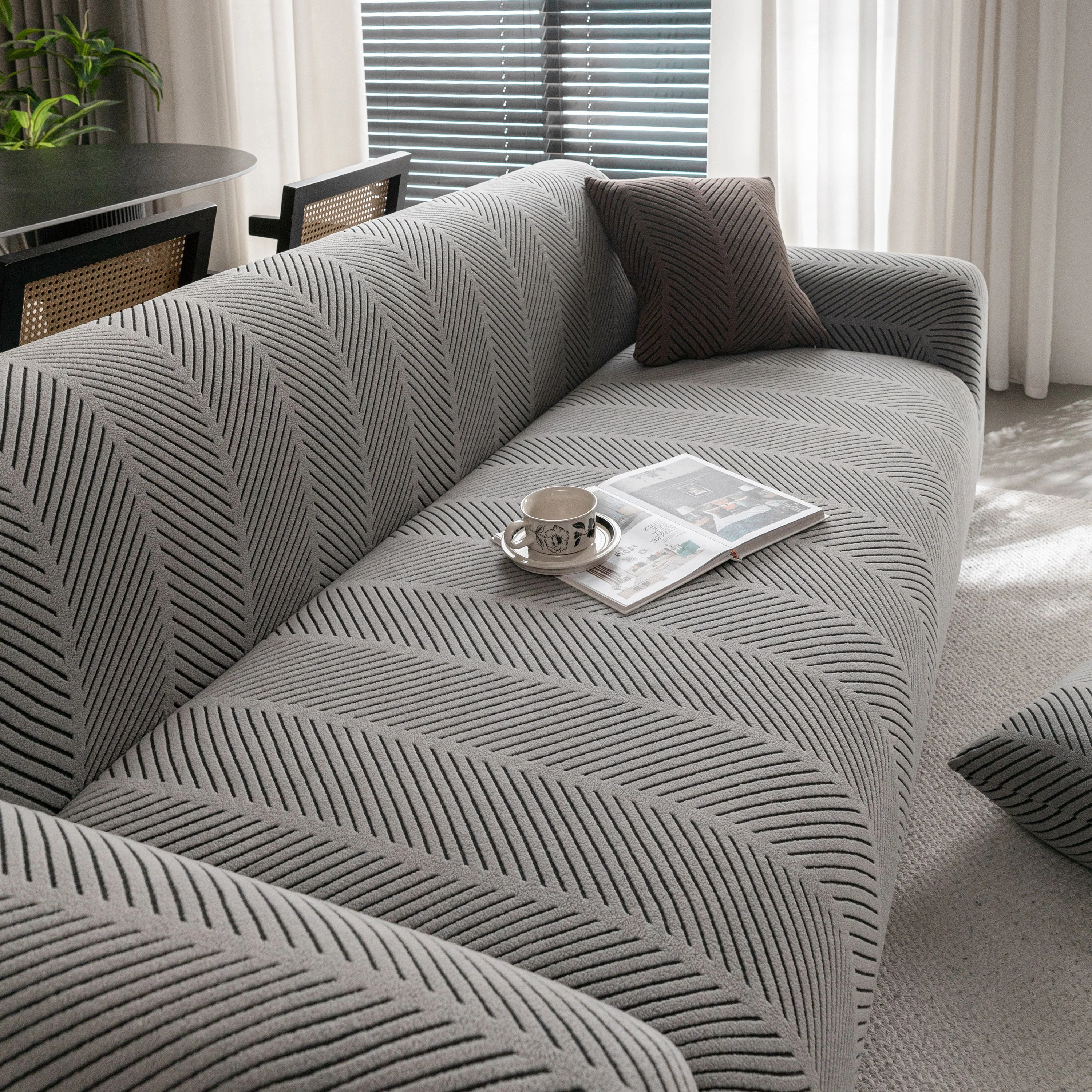 High Stretch Chevron Sofa Cover, Soft Washable Textured Jacquard Slipcover for Couch - Image 25