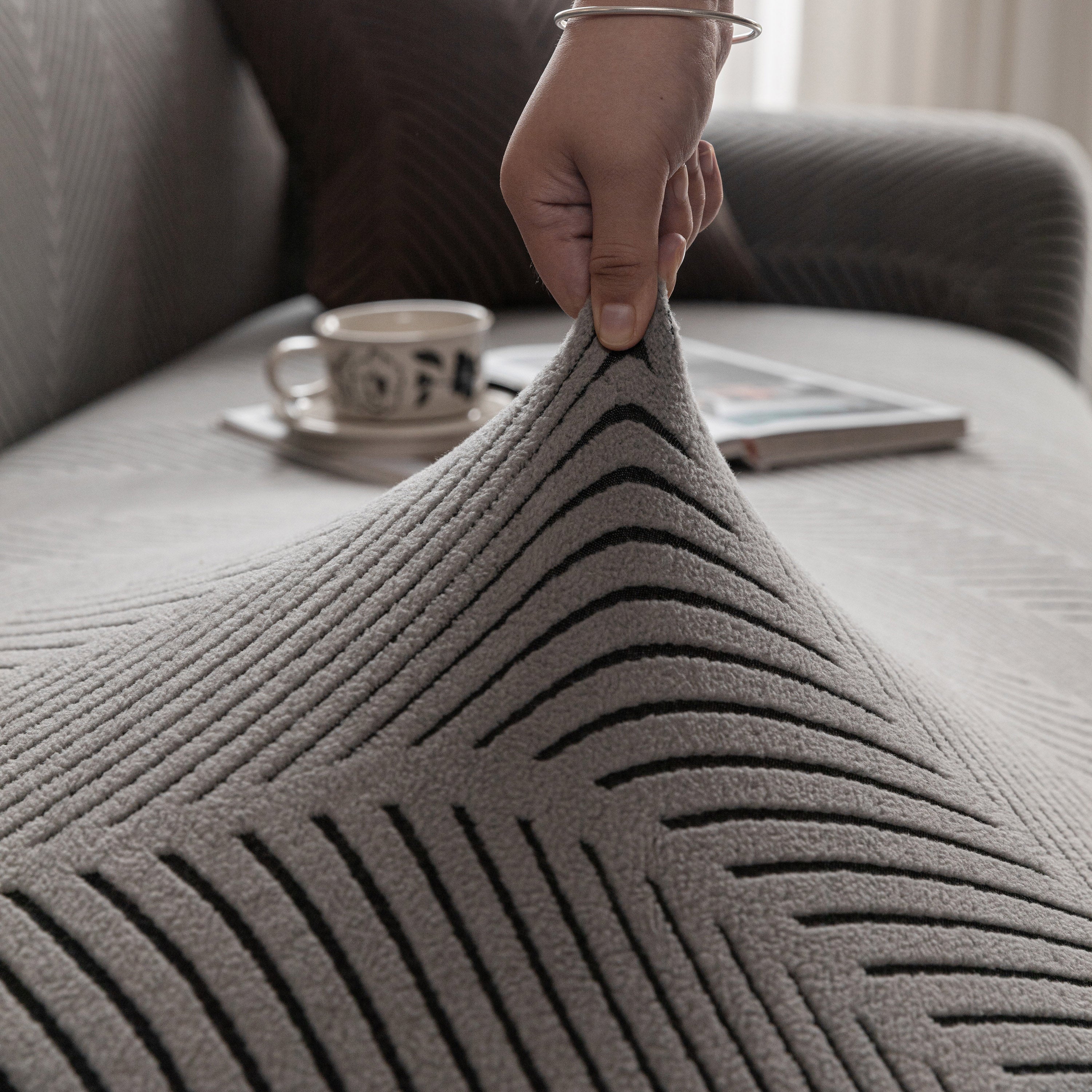 High Stretch Chevron Sofa Cover, Soft Washable Textured Jacquard Slipcover for Couch - Image 26