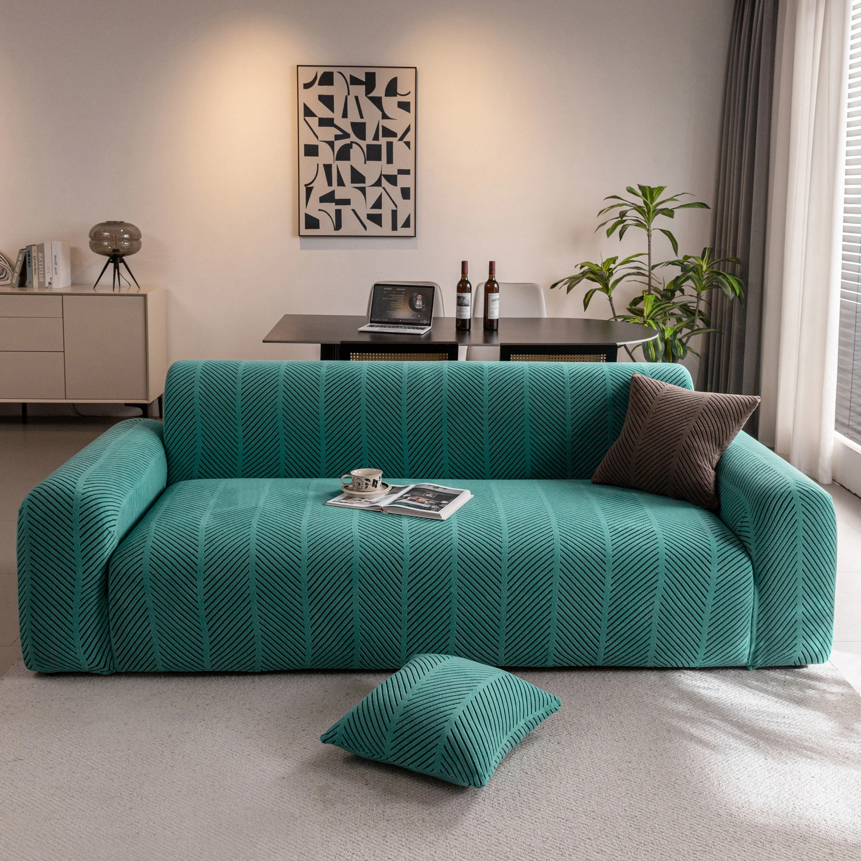 High Stretch Chevron Sofa Cover, Soft Washable Textured Jacquard Slipcover for Couch - Image 3