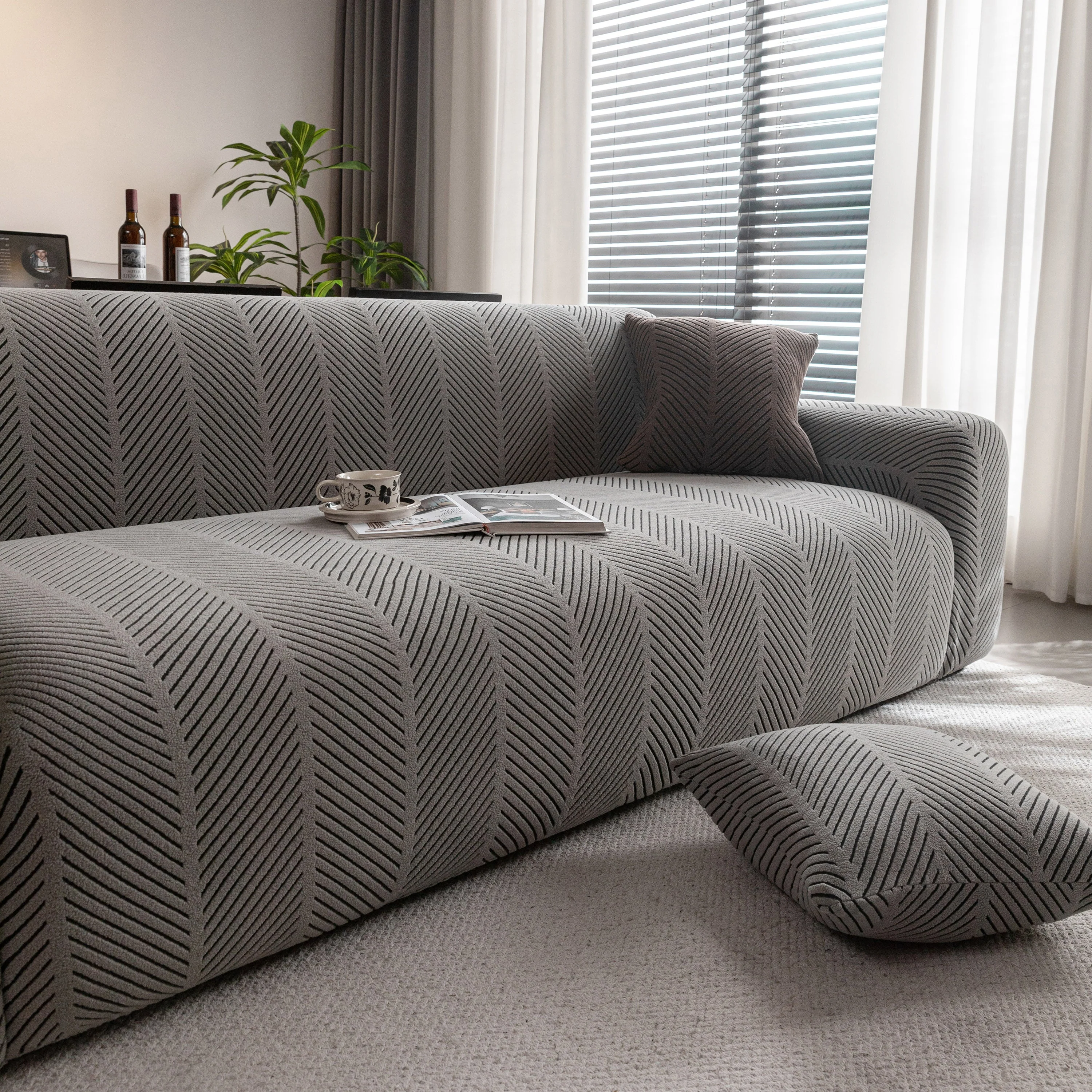 High Stretch Chevron Sofa Cover, Soft Washable Textured Jacquard Slipcover for Couch - Image 31