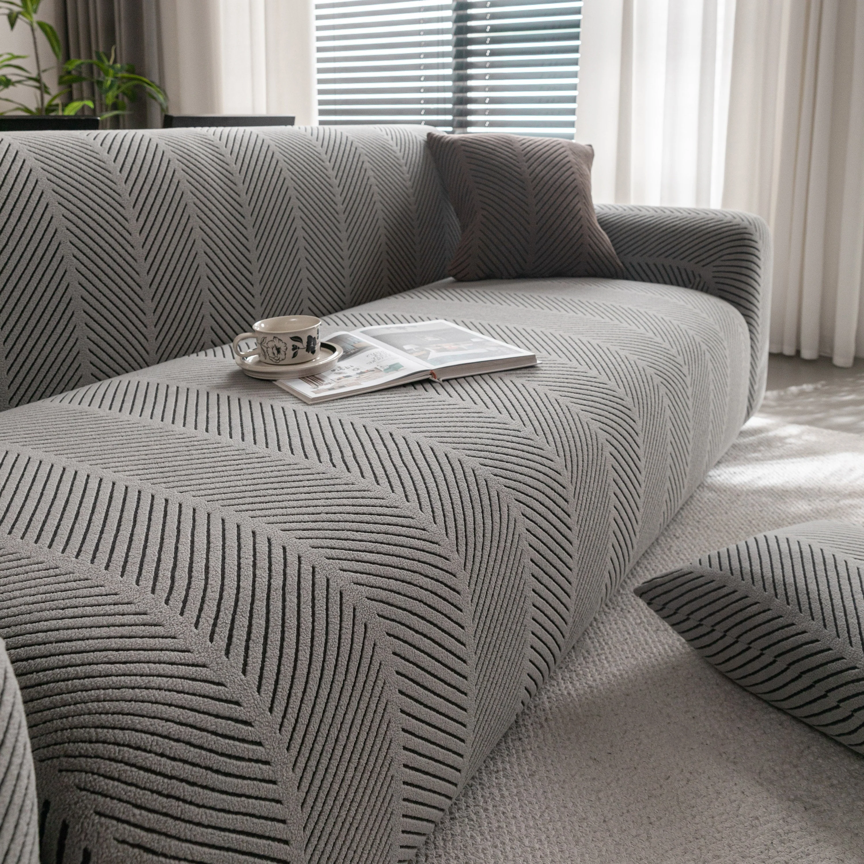 High Stretch Chevron Sofa Cover, Soft Washable Textured Jacquard Slipcover for Couch - Image 33
