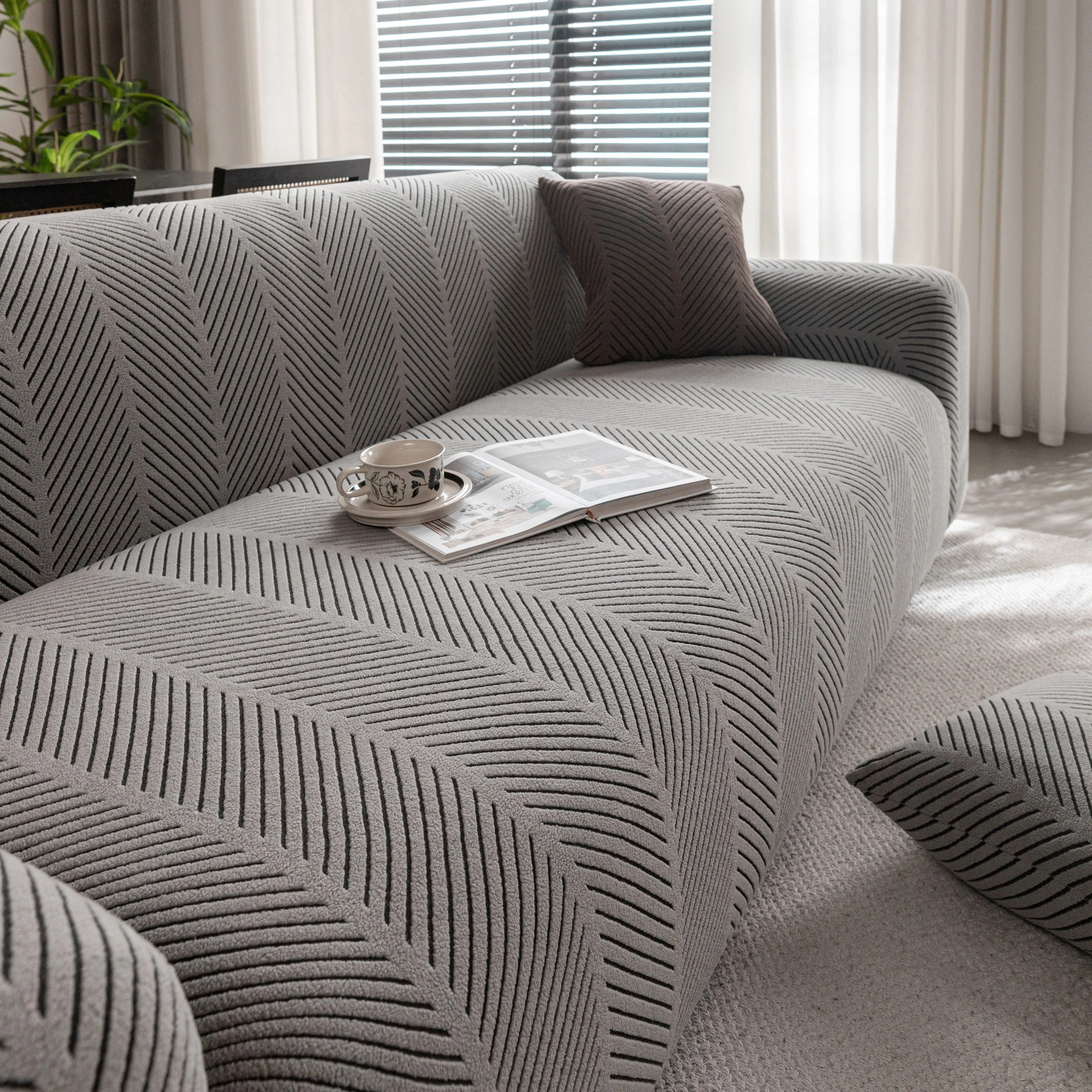 High Stretch Chevron Sofa Cover, Soft Washable Textured Jacquard Slipcover for Couch - Image 34