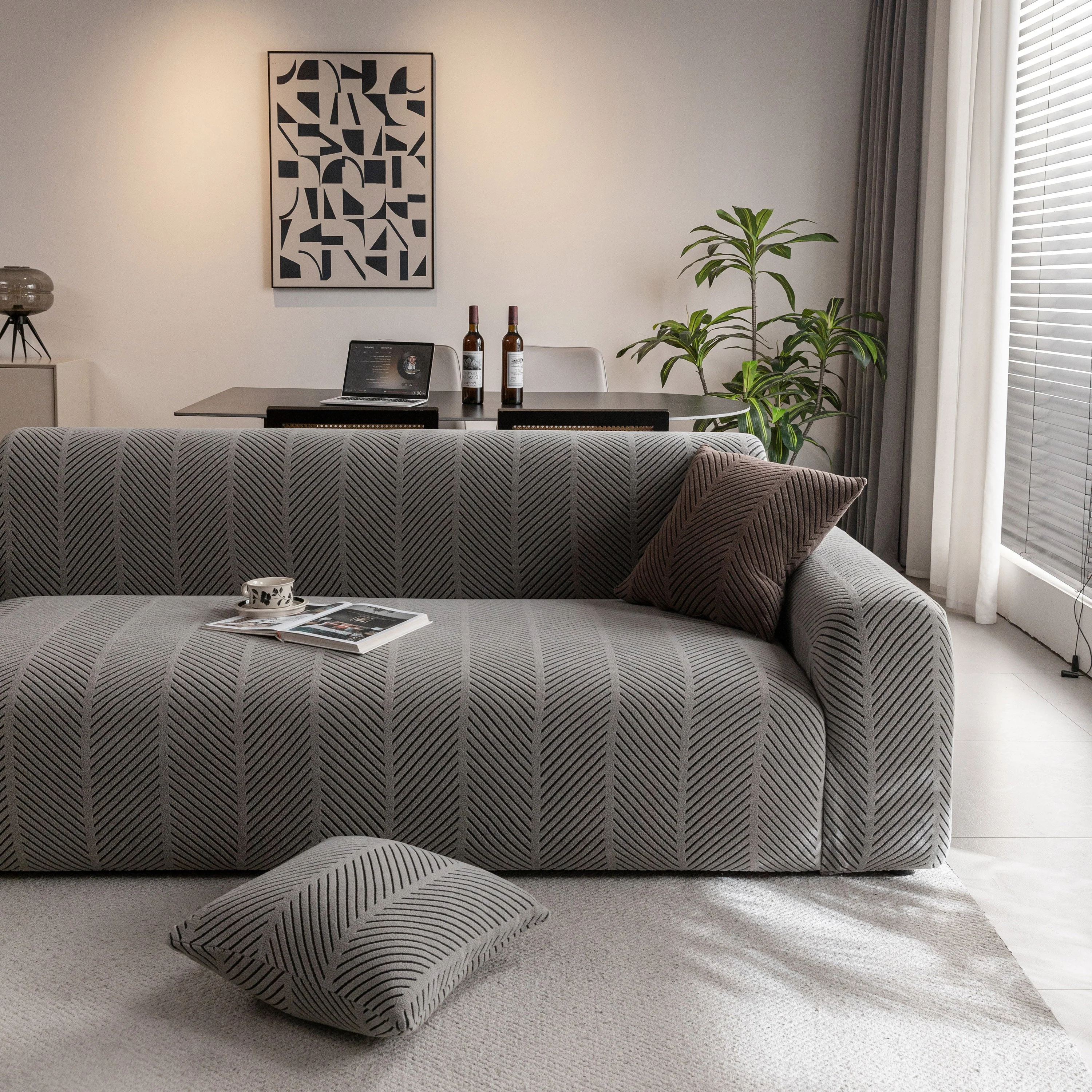 High Stretch Chevron Sofa Cover, Soft Washable Textured Jacquard Slipcover for Couch - Image 37
