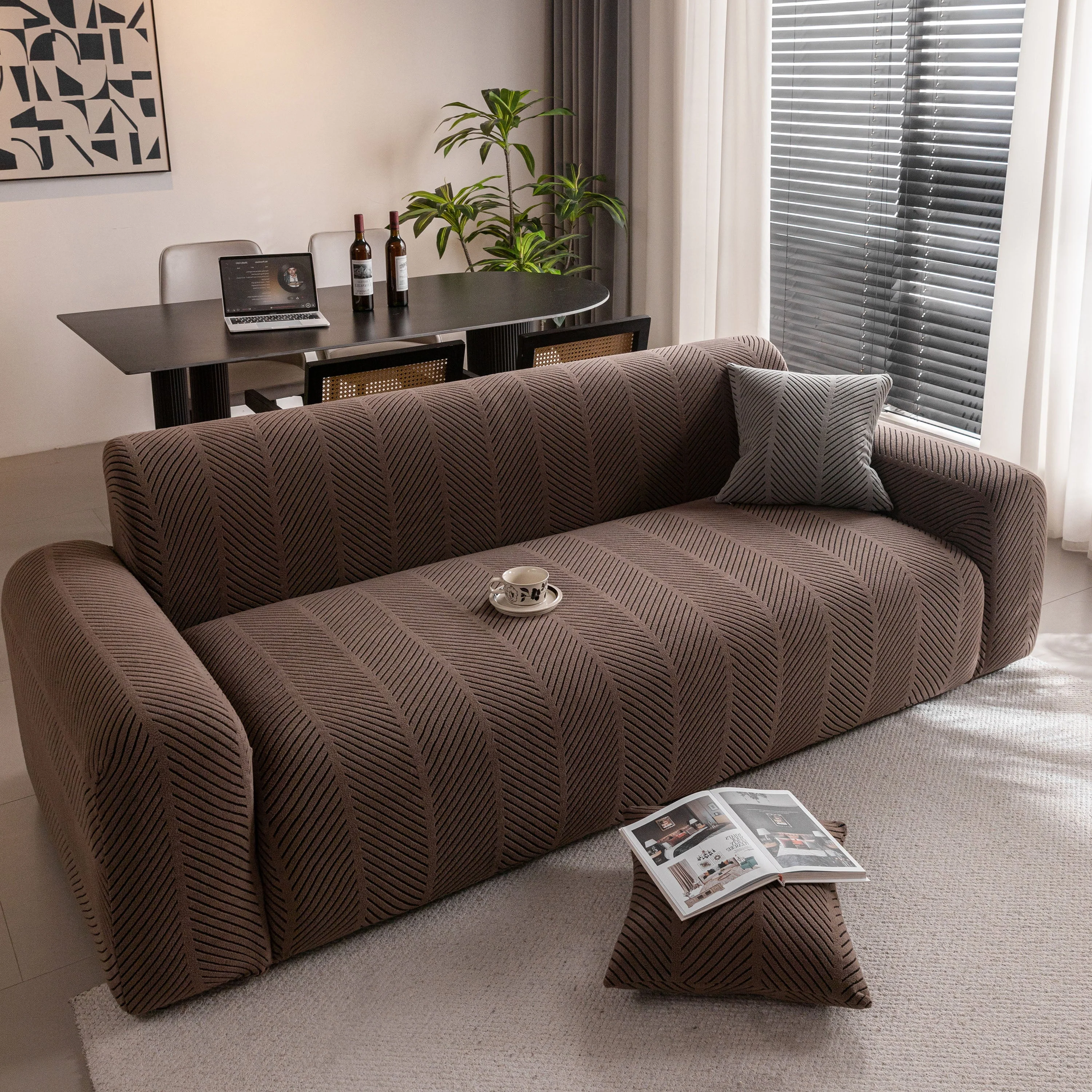 High Stretch Chevron Sofa Cover, Soft Washable Textured Jacquard Slipcover for Couch - Image 38