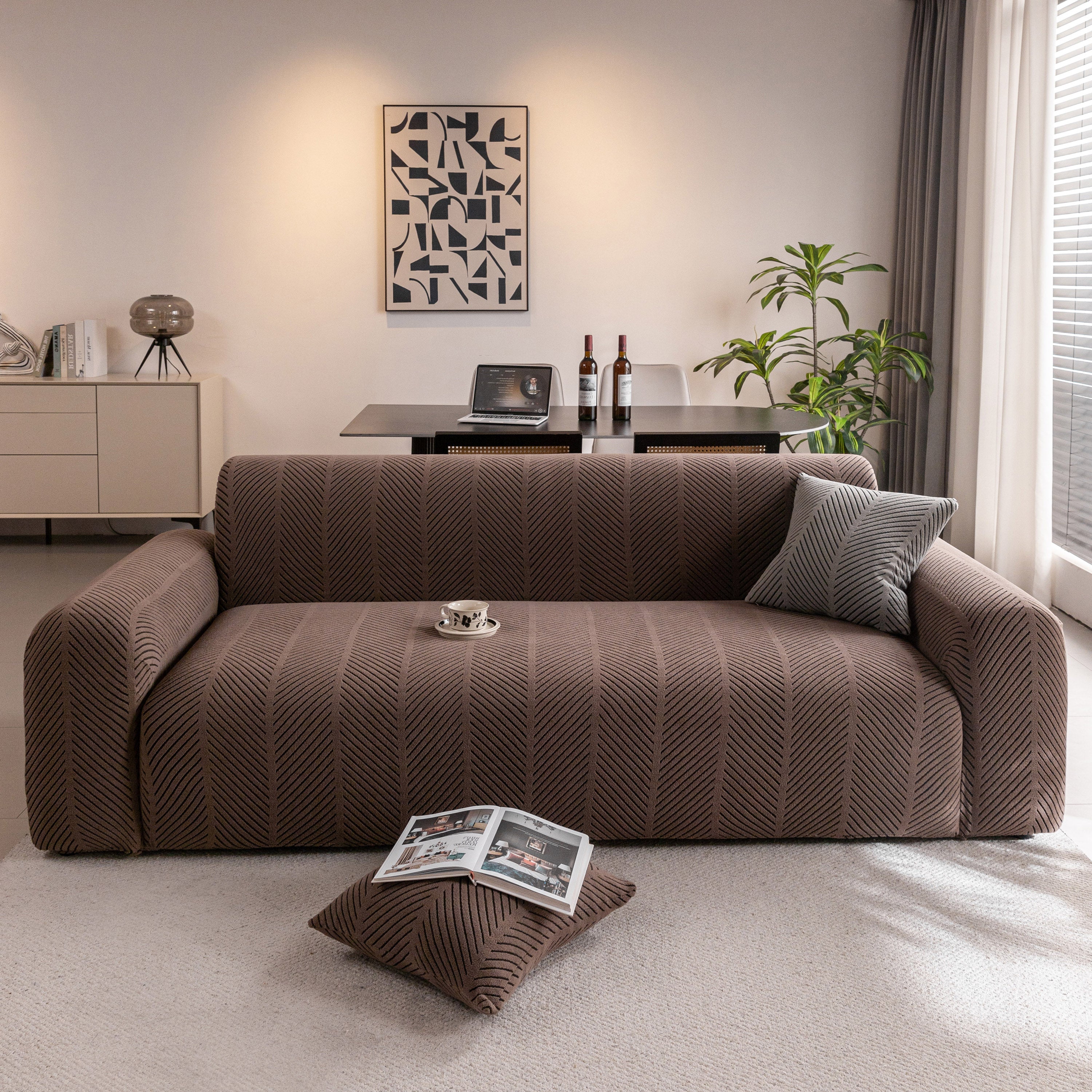 High Stretch Chevron Sofa Cover, Soft Washable Textured Jacquard Slipcover for Couch - Image 39