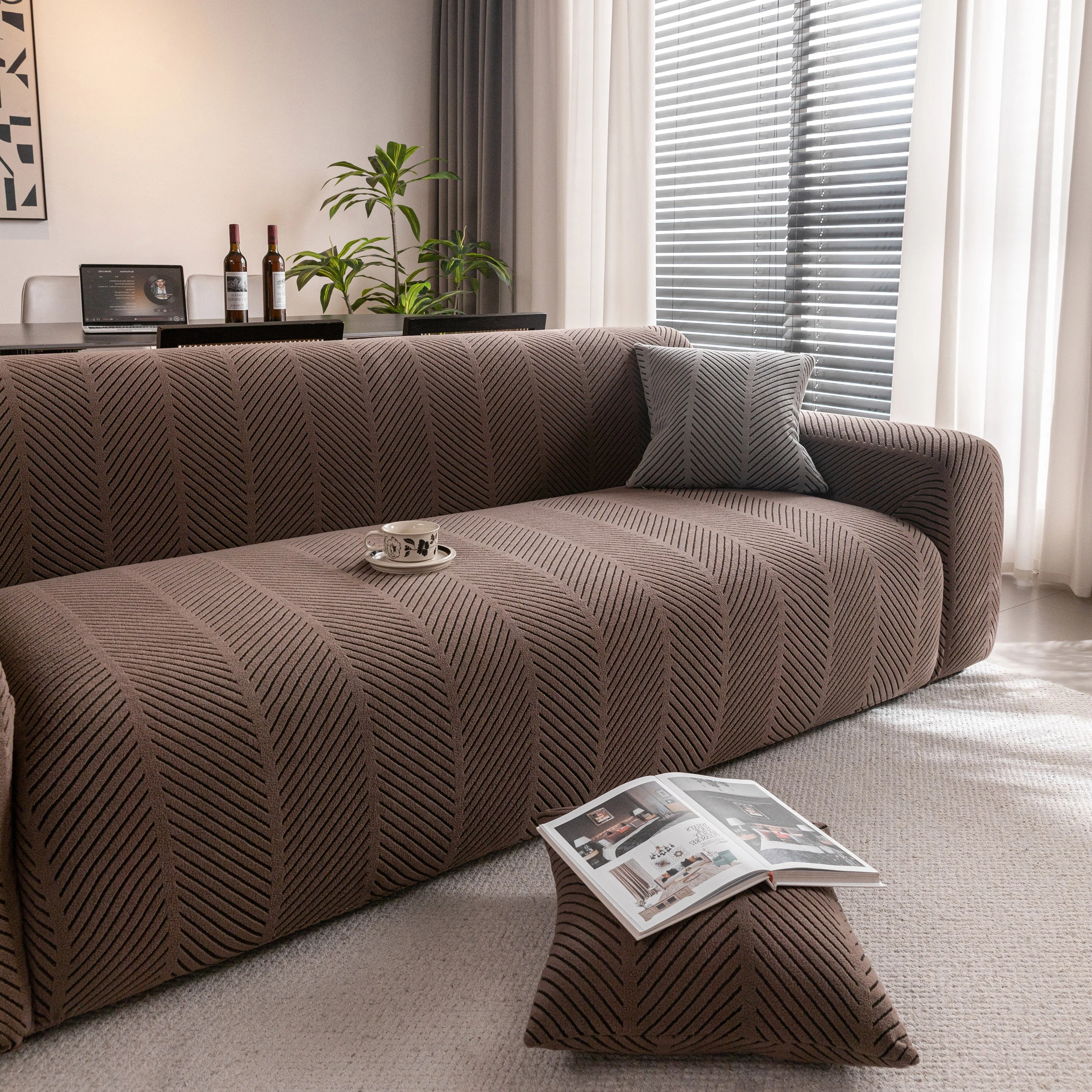 High Stretch Chevron Sofa Cover, Soft Washable Textured Jacquard Slipcover for Couch - Image 40