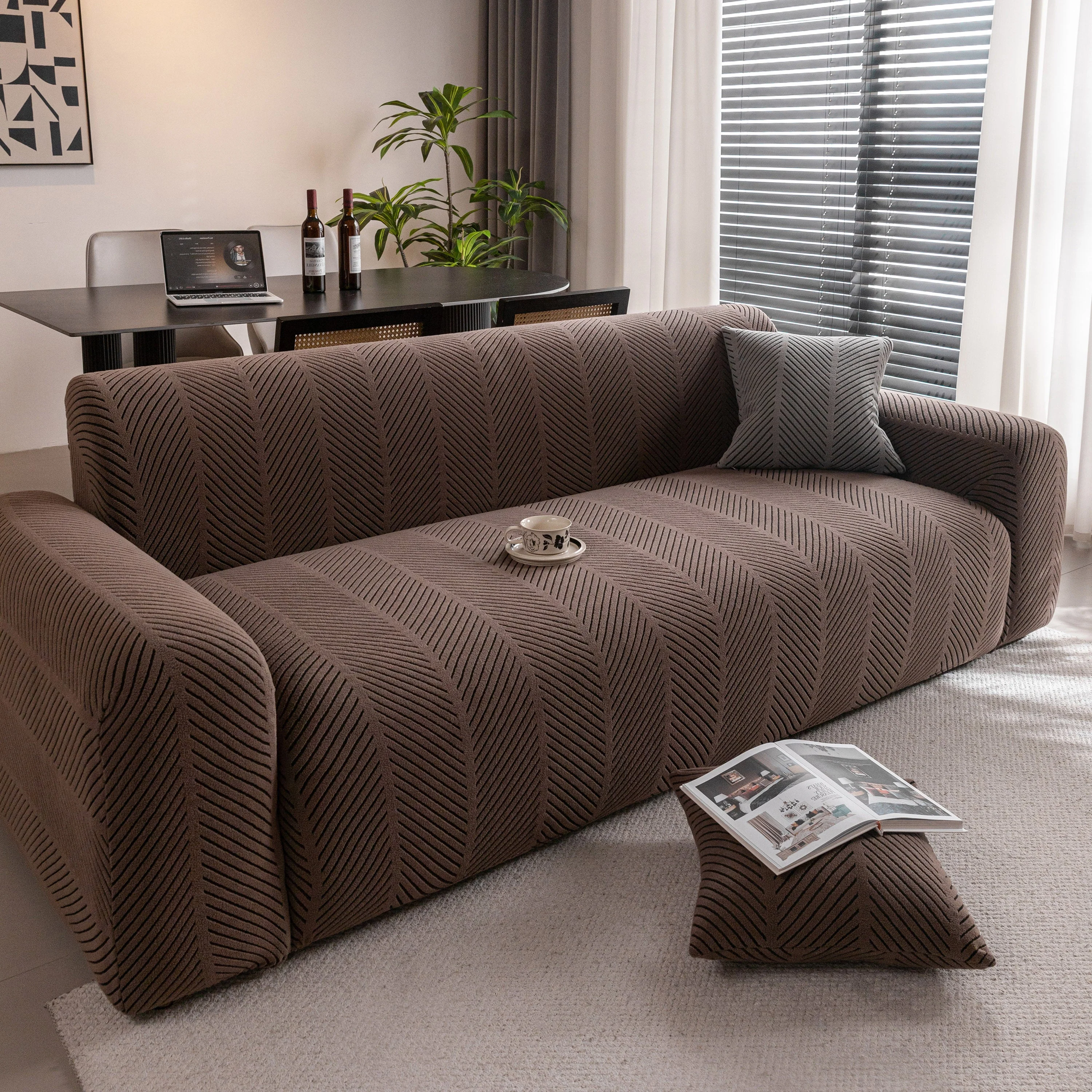 High Stretch Chevron Sofa Cover, Soft Washable Textured Jacquard Slipcover for Couch - Image 41