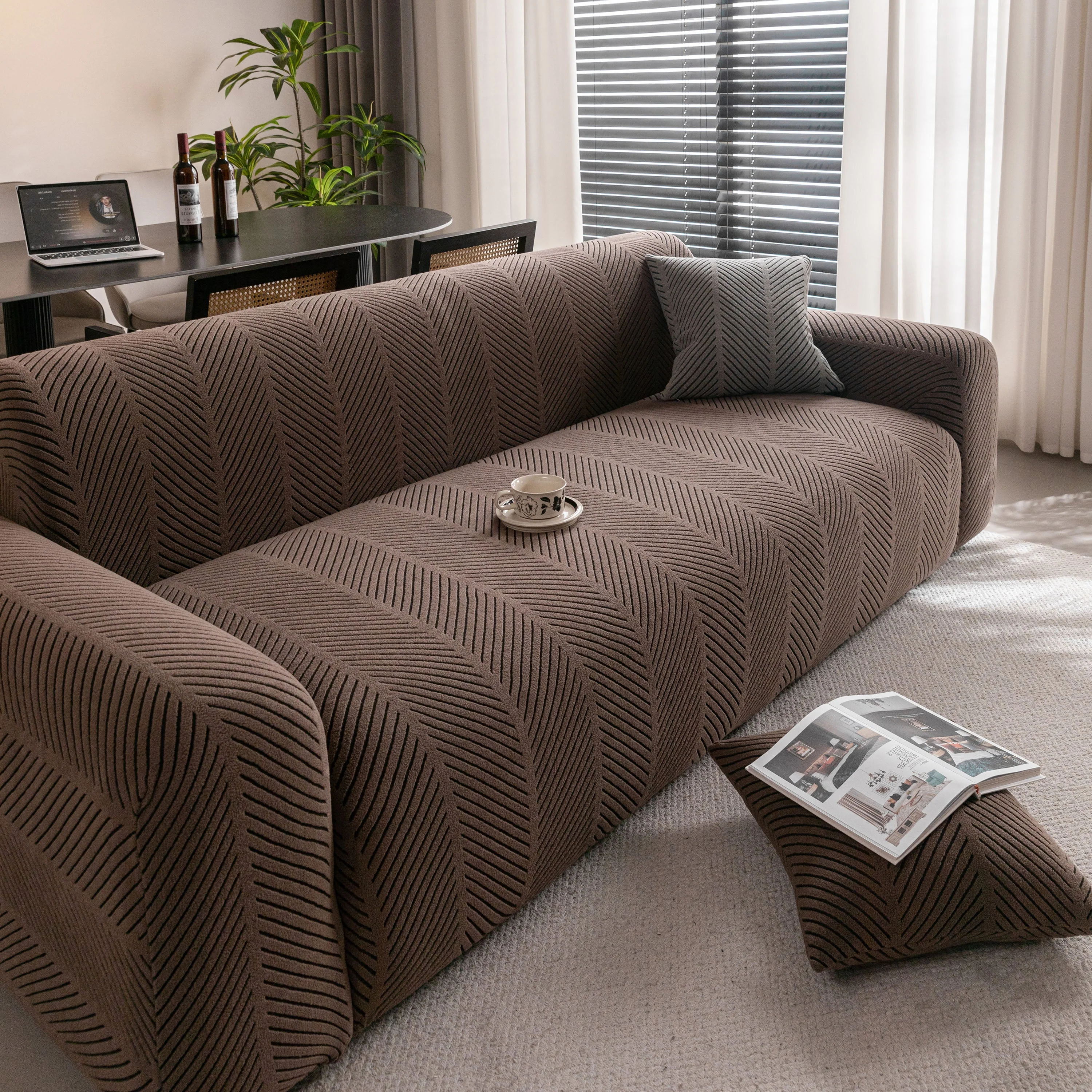 High Stretch Chevron Sofa Cover, Soft Washable Textured Jacquard Slipcover for Couch - Image 42