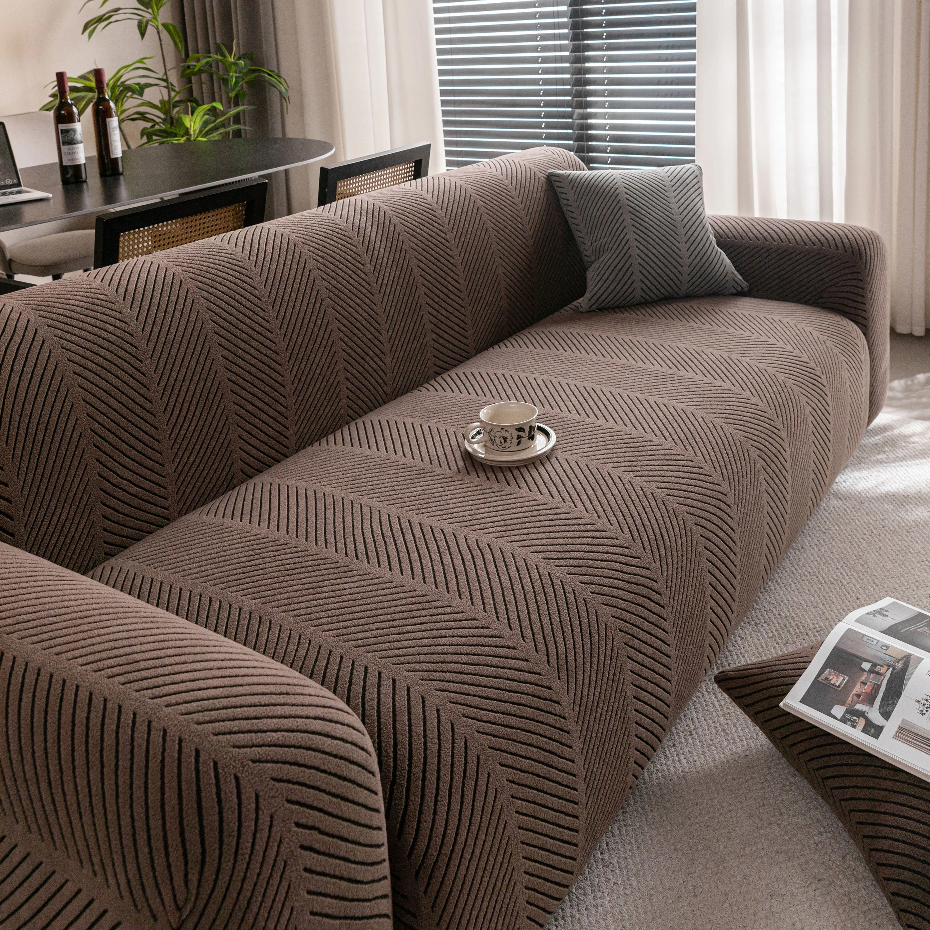 High Stretch Chevron Sofa Cover, Soft Washable Textured Jacquard Slipcover for Couch - Image 43