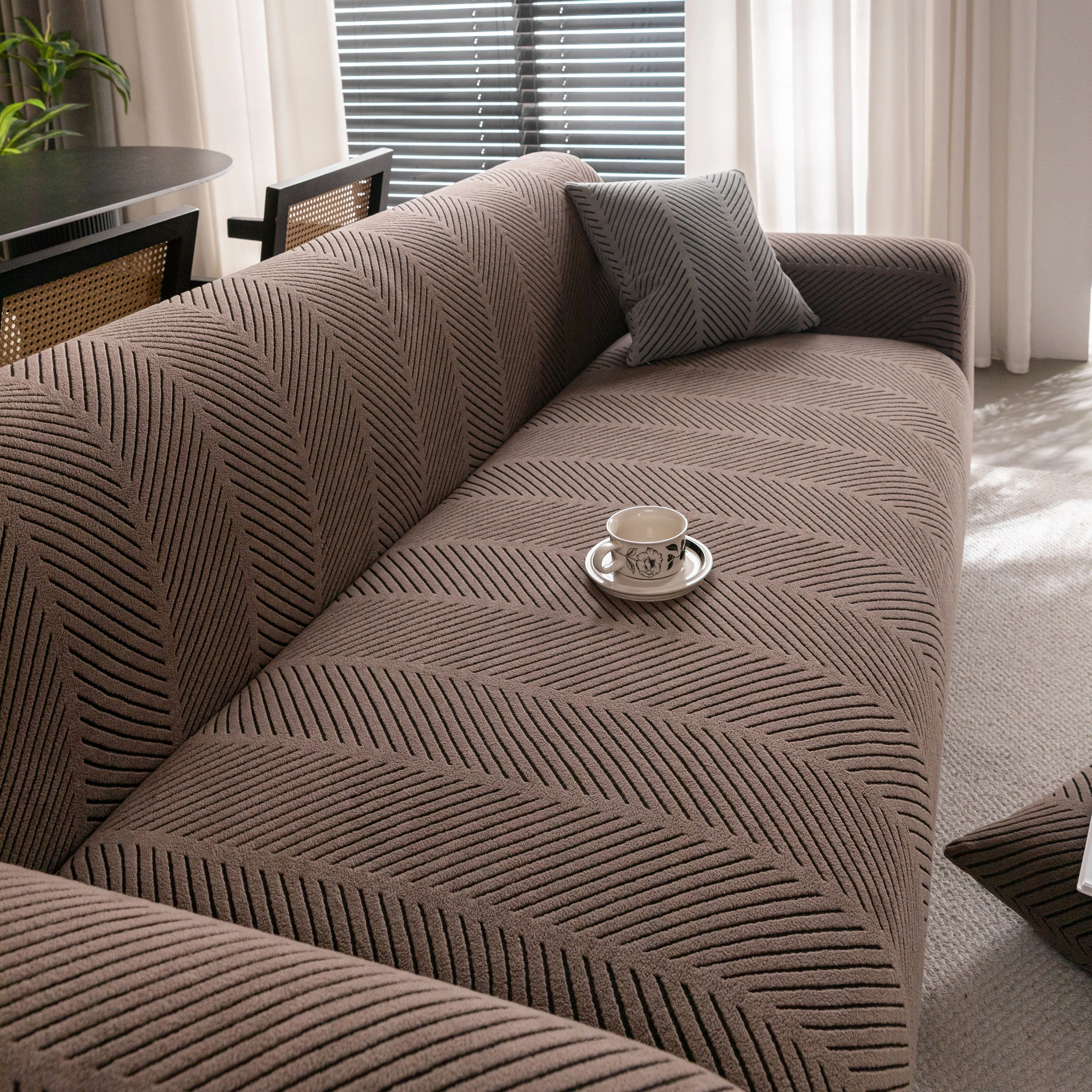 High Stretch Chevron Sofa Cover, Soft Washable Textured Jacquard Slipcover for Couch - Image 44