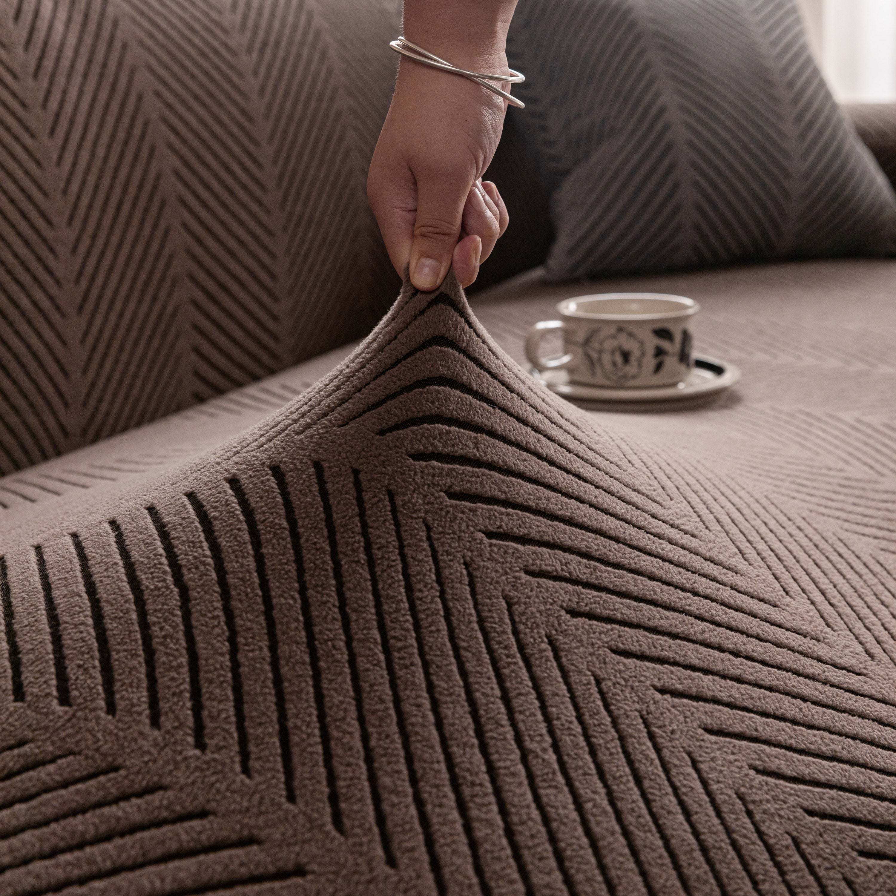 High Stretch Chevron Sofa Cover, Soft Washable Textured Jacquard Slipcover for Couch - Image 45