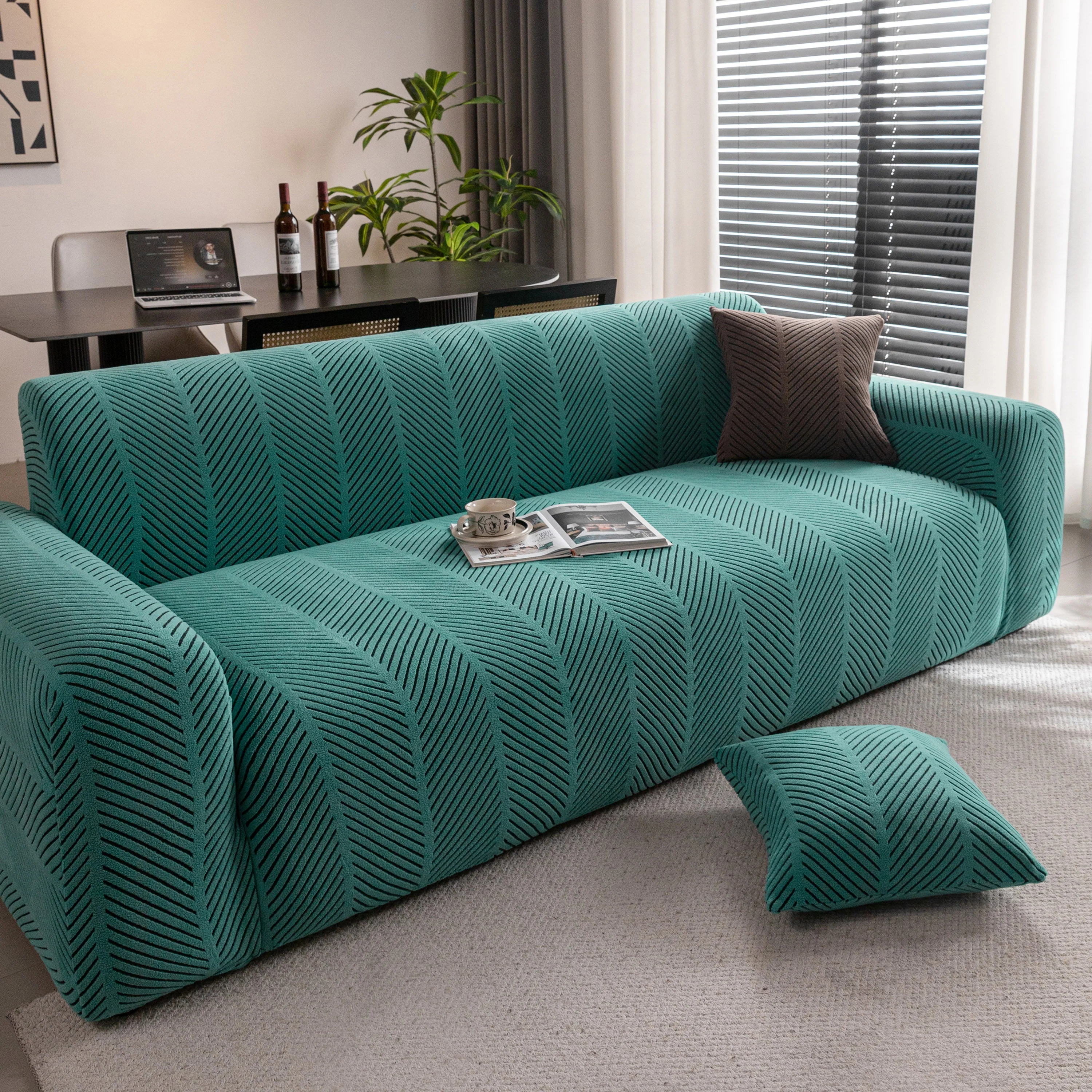 High Stretch Chevron Sofa Cover, Soft Washable Textured Jacquard Slipcover for Couch - Image 5