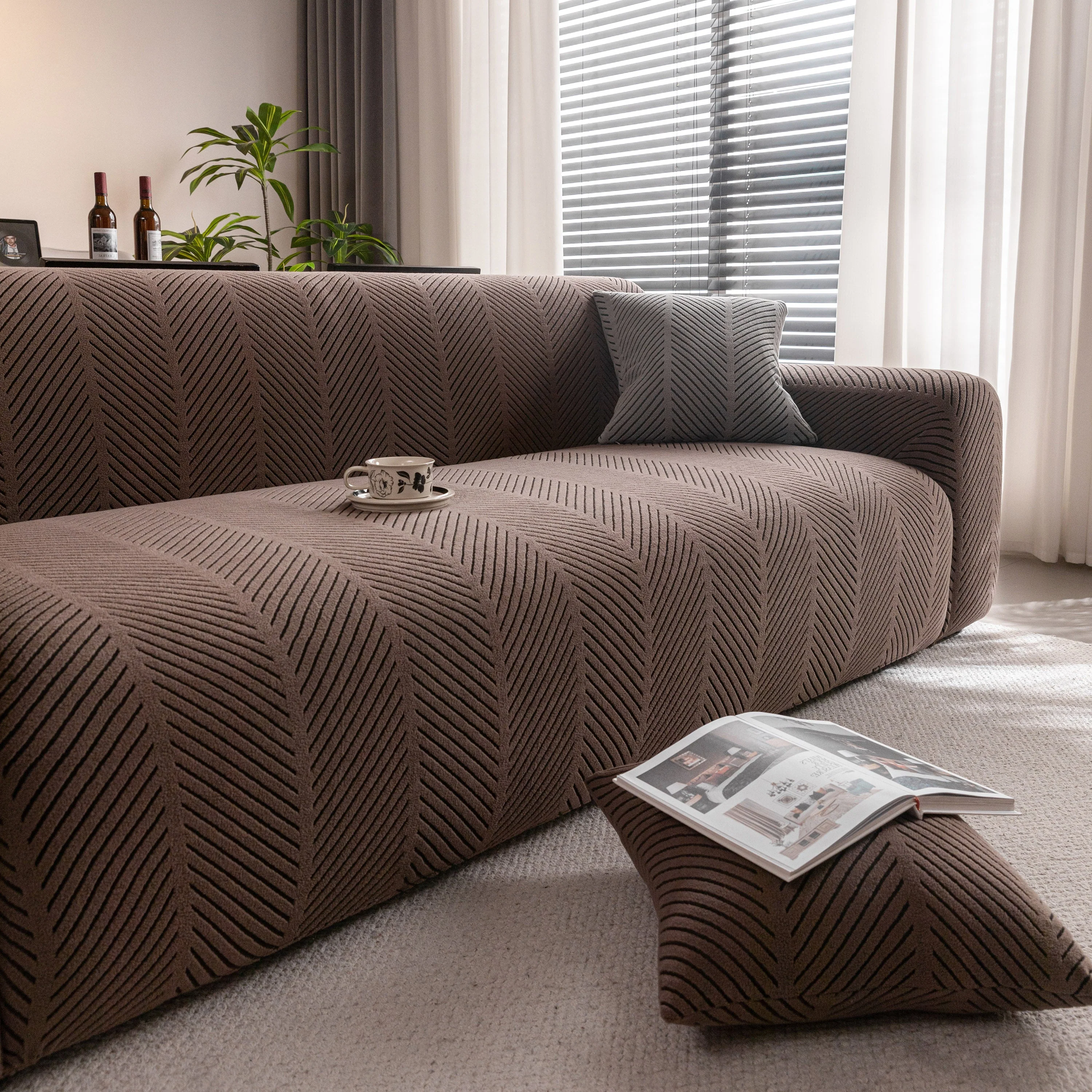 High Stretch Chevron Sofa Cover, Soft Washable Textured Jacquard Slipcover for Couch - Image 51