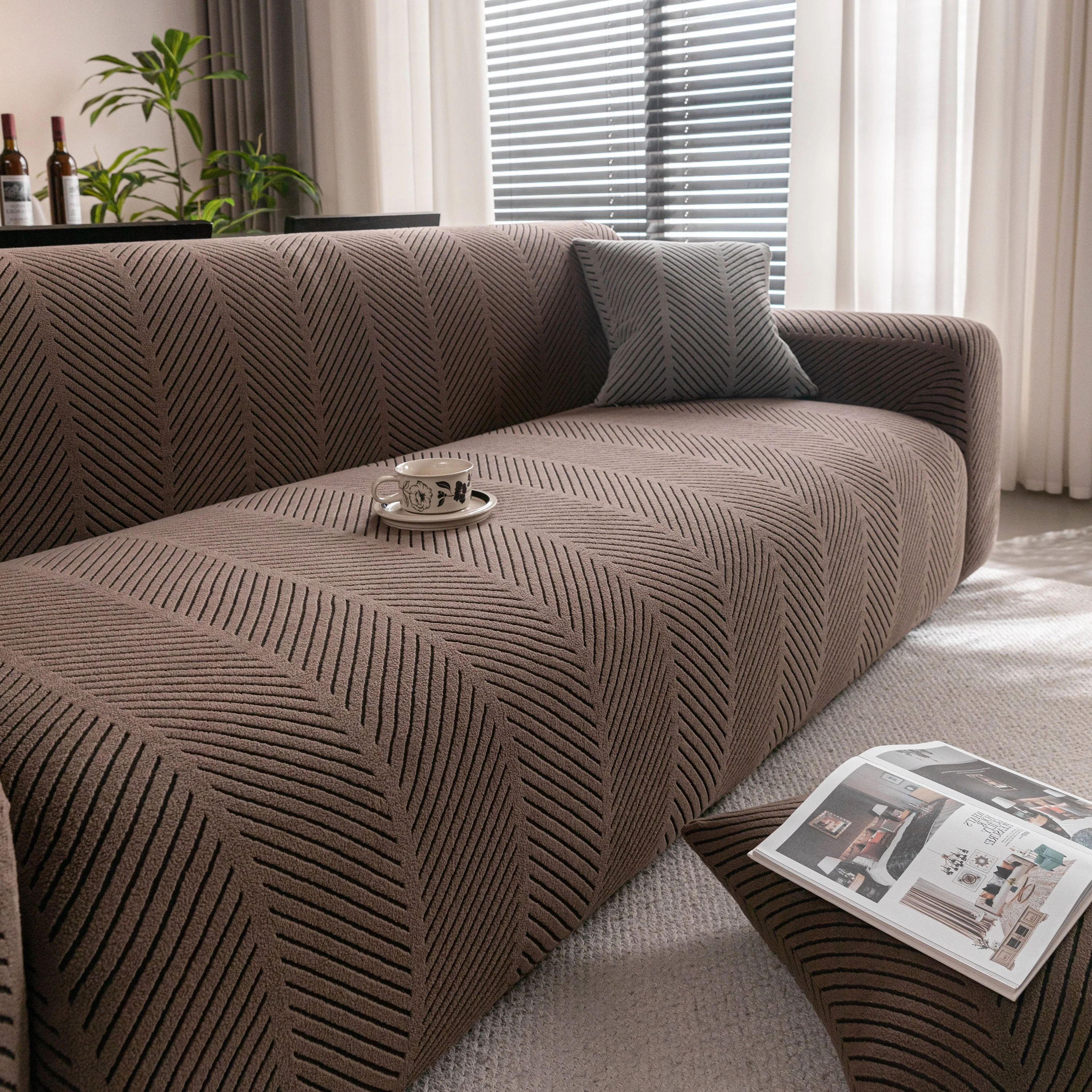 High Stretch Chevron Sofa Cover, Soft Washable Textured Jacquard Slipcover for Couch - Image 52