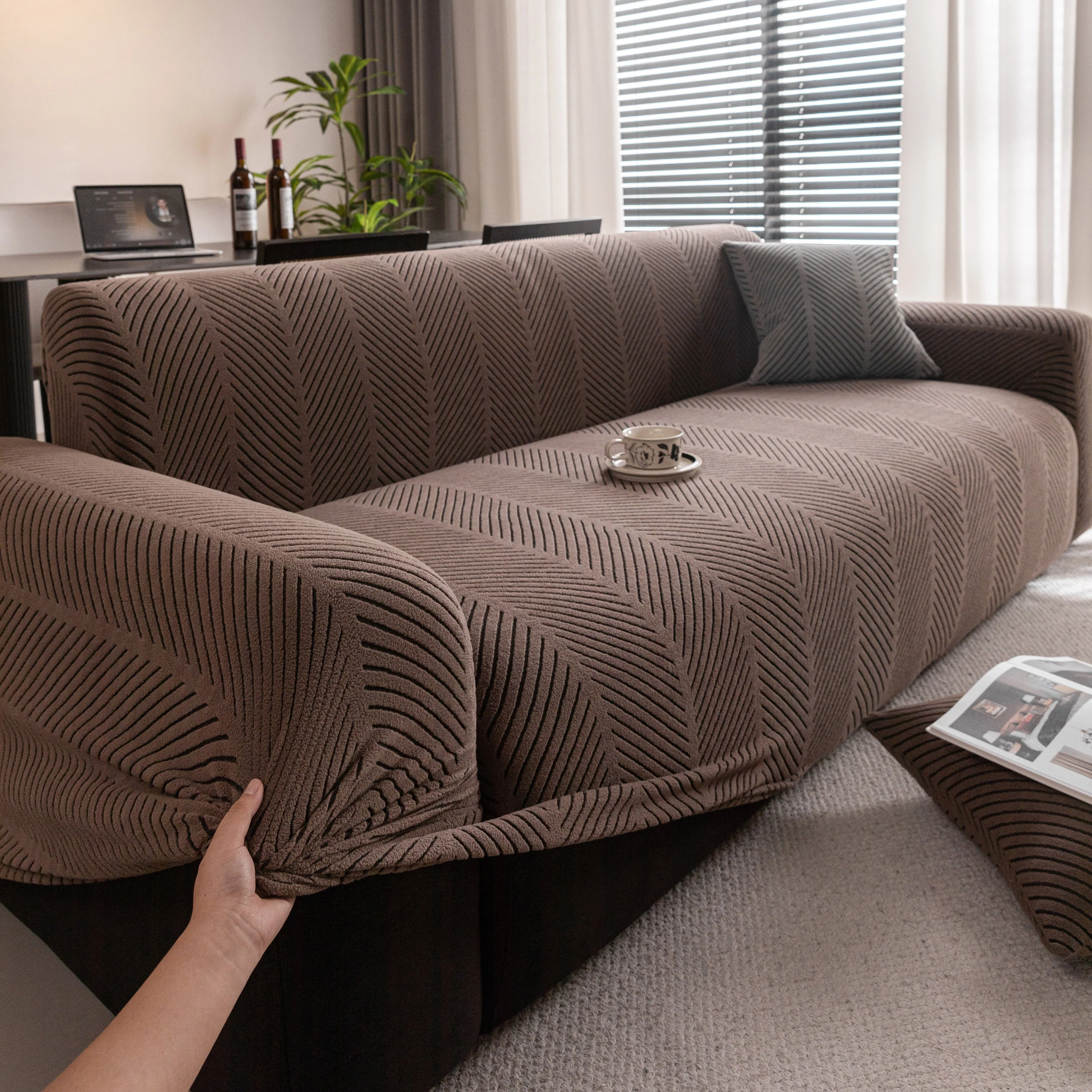 High Stretch Chevron Sofa Cover, Soft Washable Textured Jacquard Slipcover for Couch - Image 54